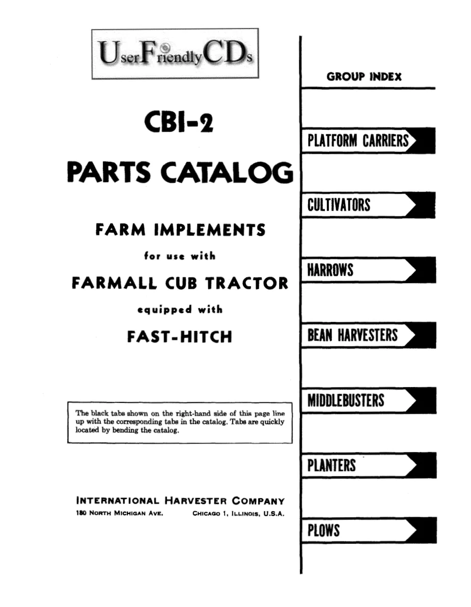Mccormick IH Farm Implements for Farmall Cub Tractor Parts Manual preview page 3