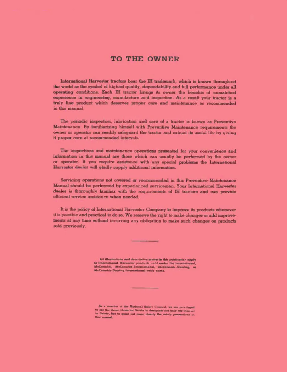 Mccormick IH Farmall 240 Tractor Operator's Manual preview page 2
