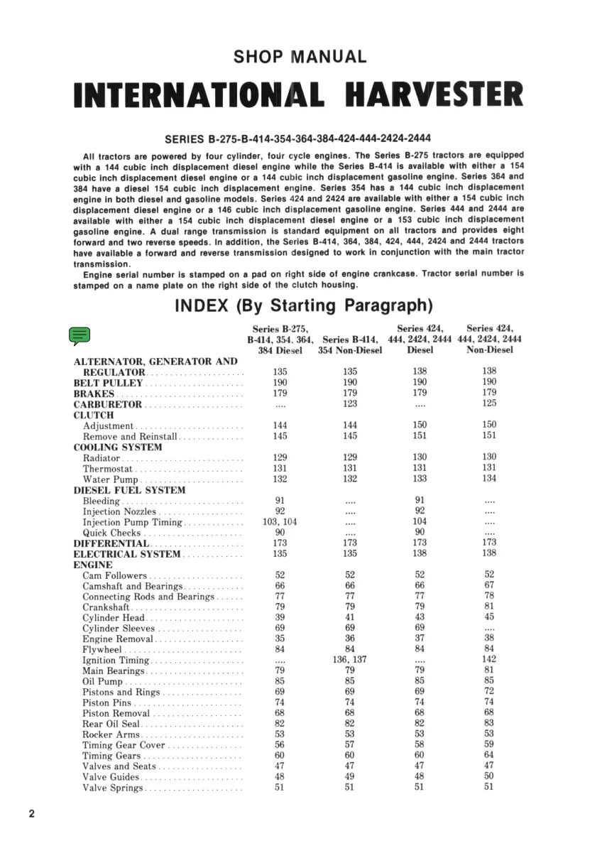Mccormick International Harvester B-275 Tractor Service & Repair Manual preview page 2