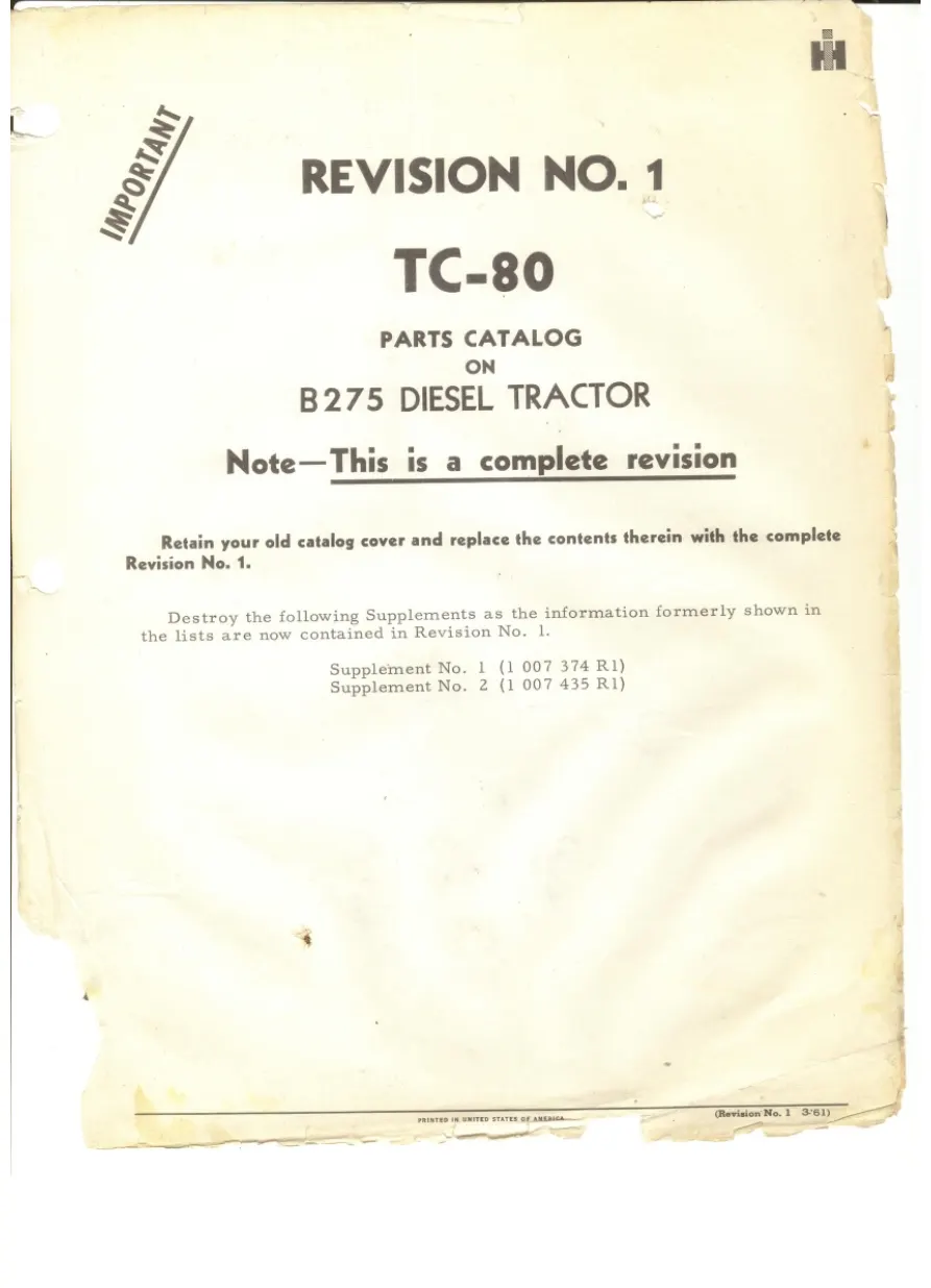 Mccormick International Harvester B250 B275 Parts Manual preview page 3