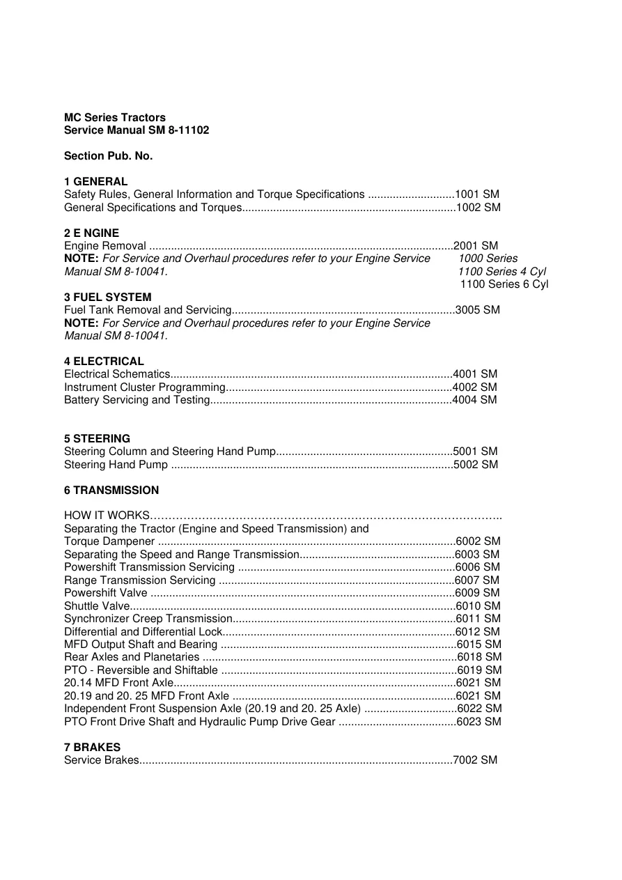 Mccormick MC Series Tractor Service & Repair Manual preview page 1