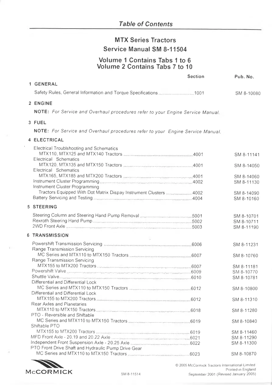 Mccormick MTX Series Tractor Service & Repair Manual preview page 3