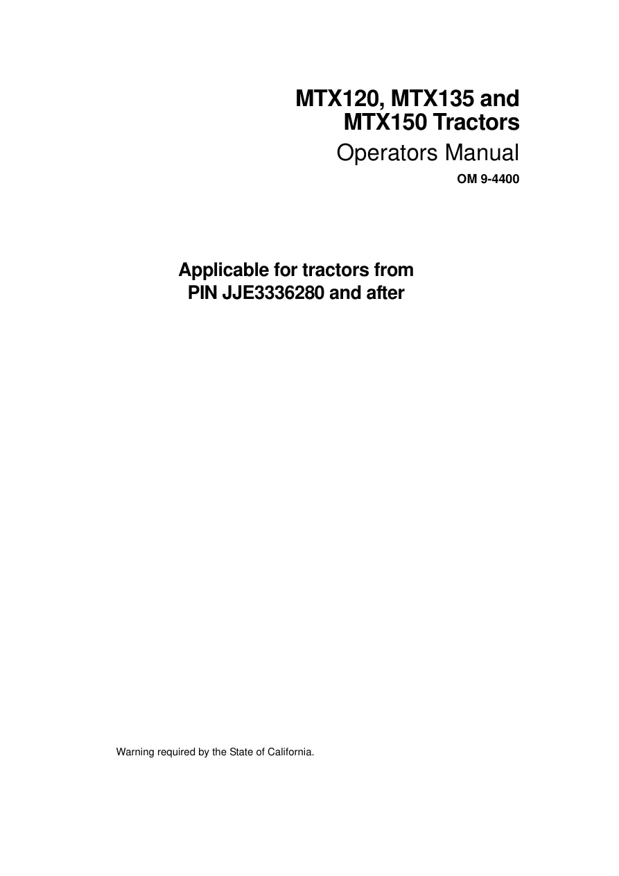 Mccormick MTX120 MTX135 MTX150 Tractor Operator's Manual preview page 1