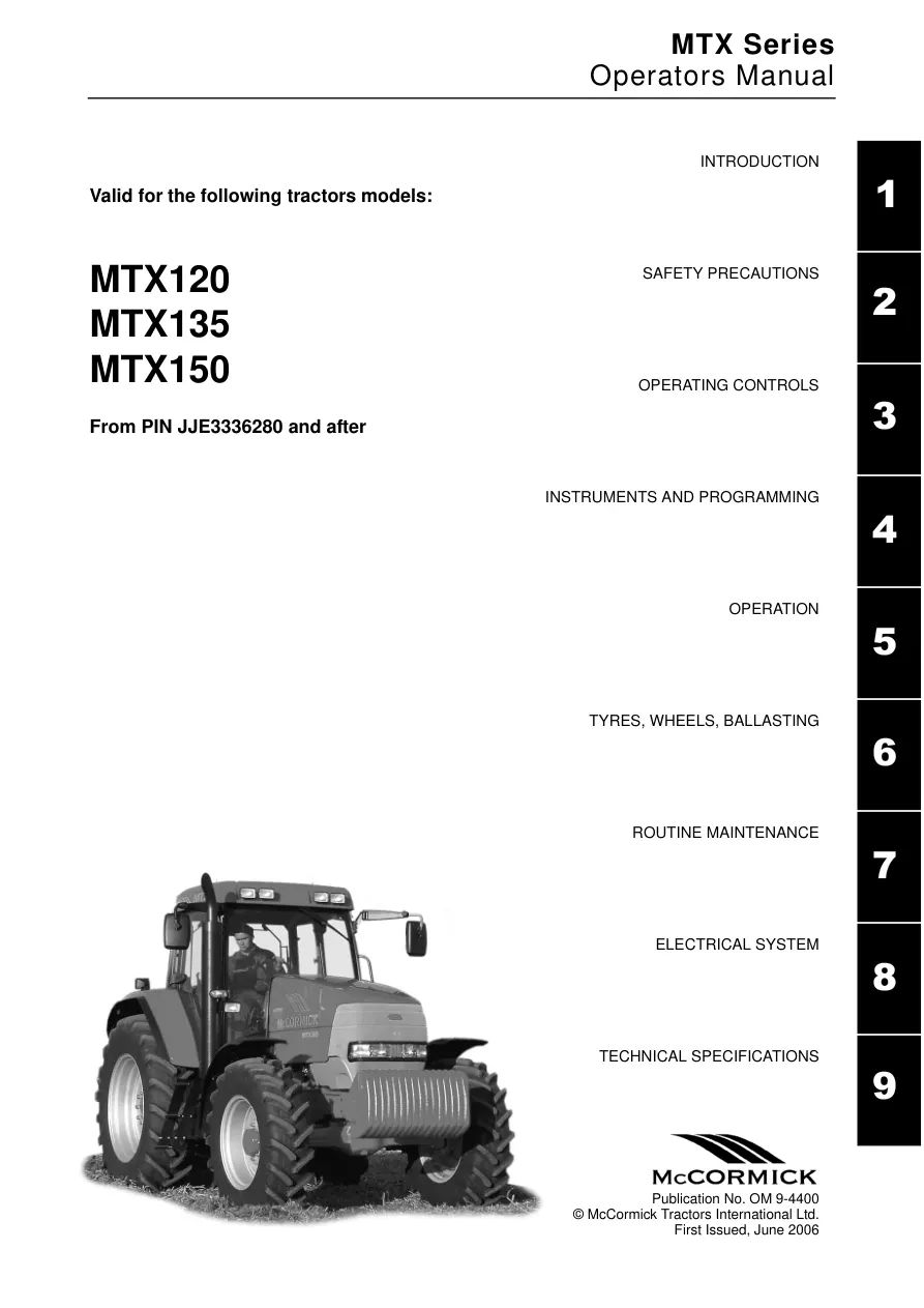 Mccormick MTX120 MTX135 MTX150 Tractor Operator's Manual preview page 3