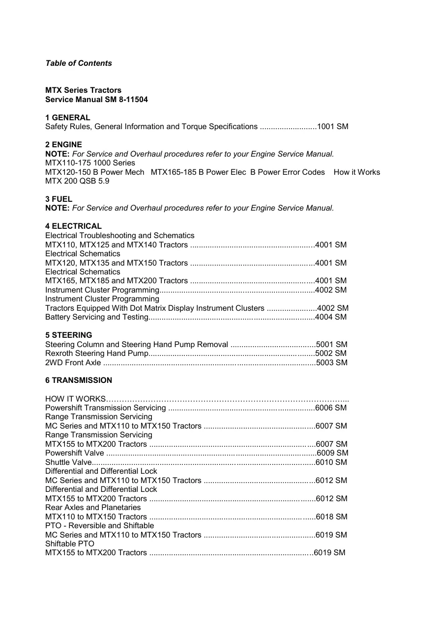 Mccormick MTX125 MTX135 Tractor Service & Repair Manual preview page 1
