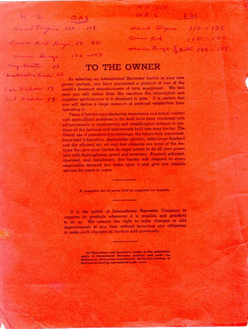 Mccormick Super W-6 Tractor Operator's Manual preview page 2