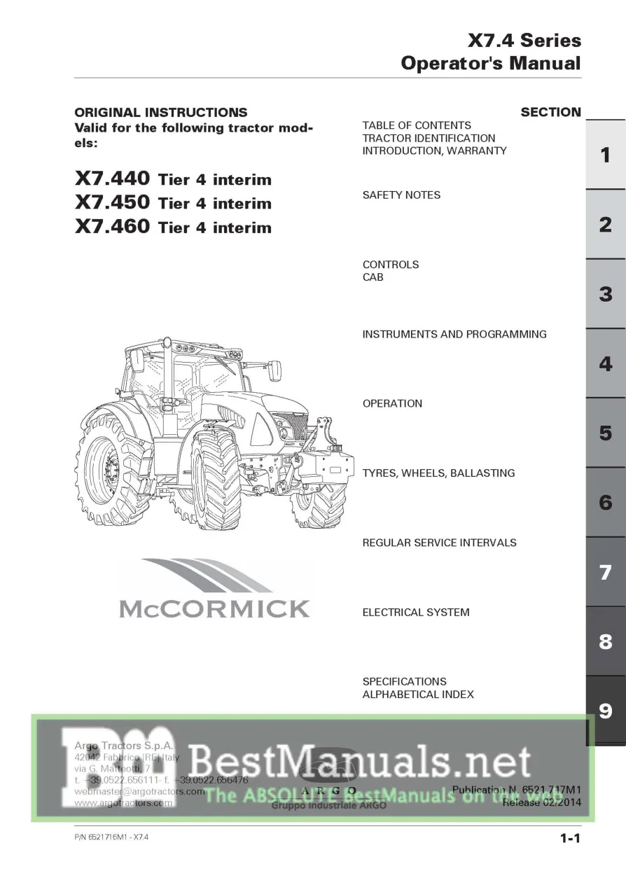 Mccormick X7.4 Series Tractor Operator's Manual preview page 1