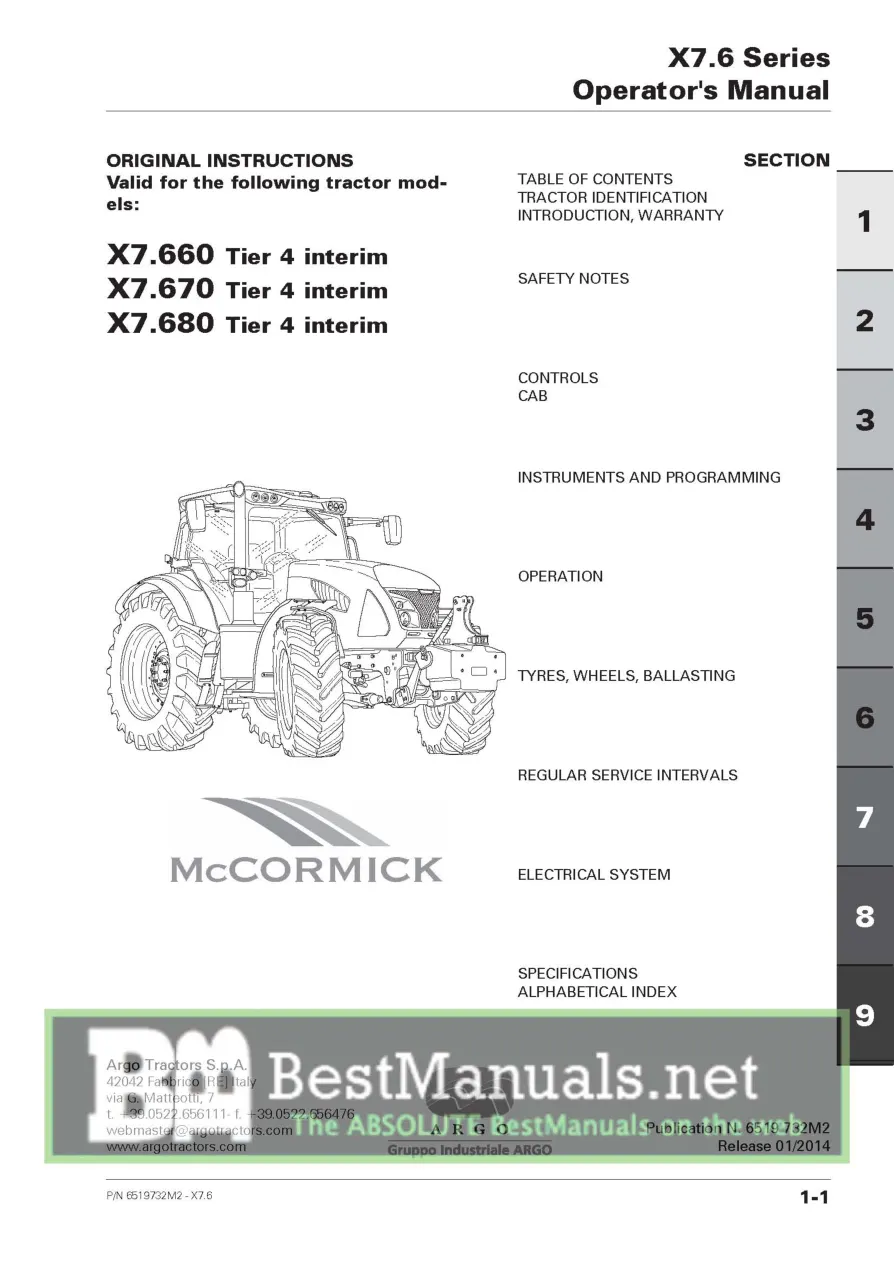 Mccormick X7.6 Series Tractor Operator's Manual preview page 1