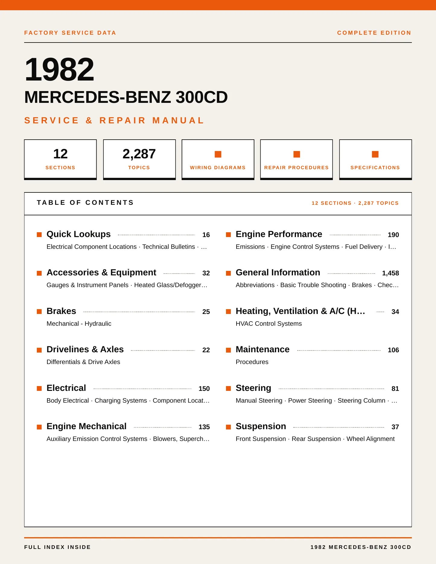 1982 Mercedes-Benz 300CD Service and Repair Manual preview page 1