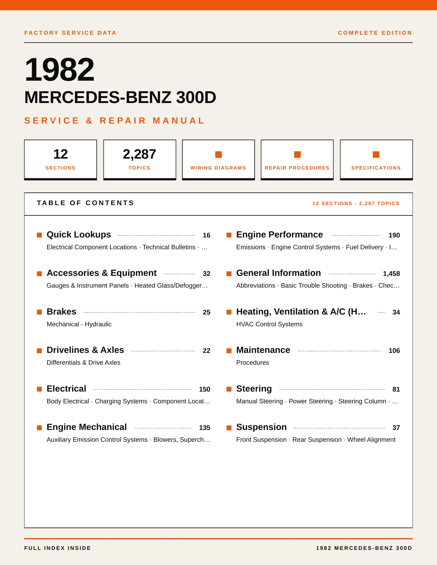 1982 Mercedes-Benz 300D Service and Repair Manual preview page 1