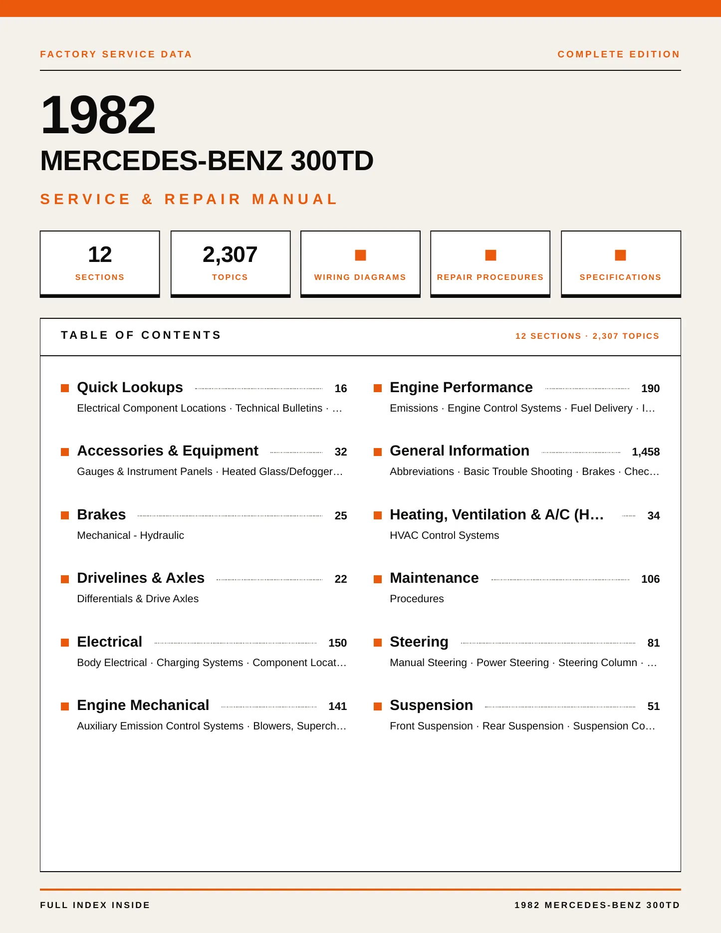 1982 Mercedes-Benz 300TD Service and Repair Manual preview page 1