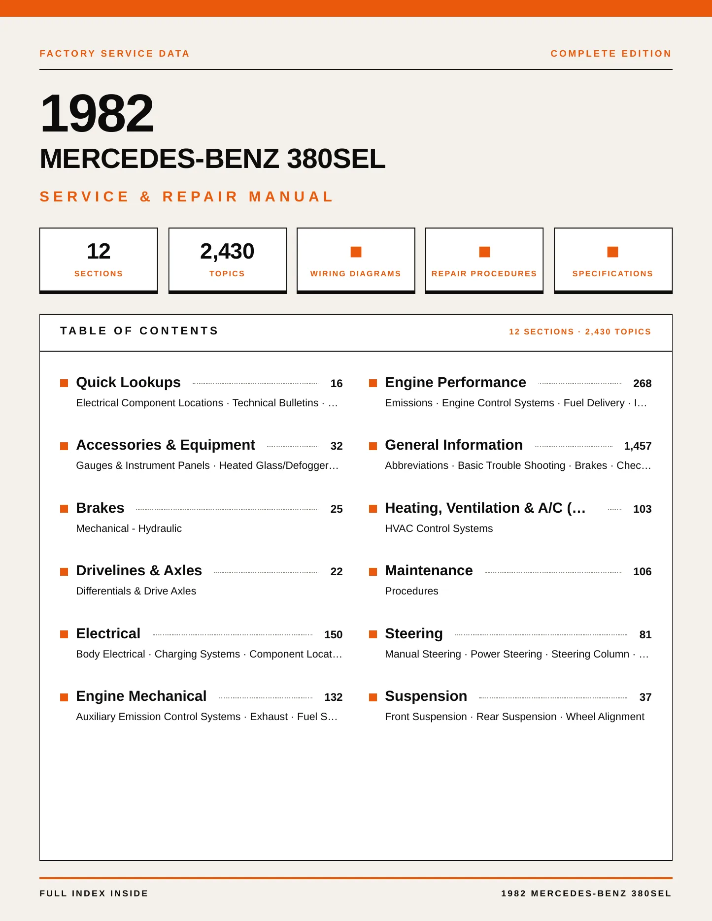 1982 Mercedes-Benz 380SEL Service and Repair Manual preview page 1