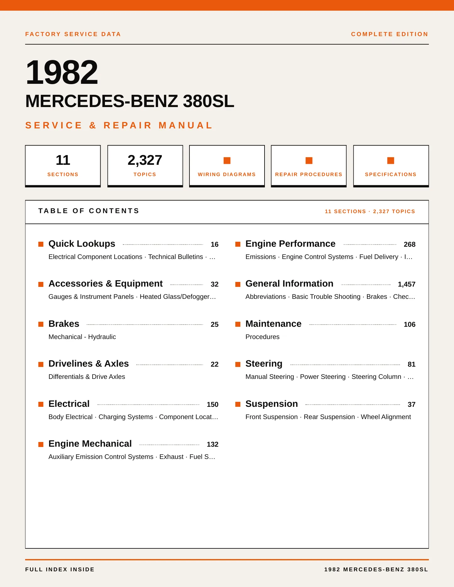 1982 Mercedes-Benz 380SL Service and Repair Manual preview page 1