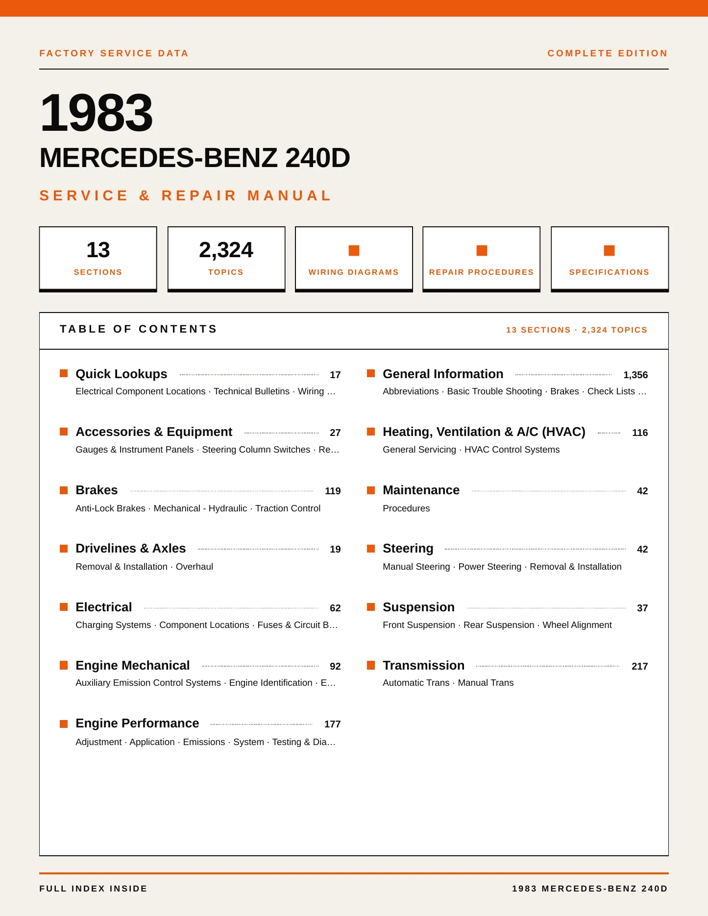 1983 Mercedes-Benz 240D Service and Repair Manual preview page 1