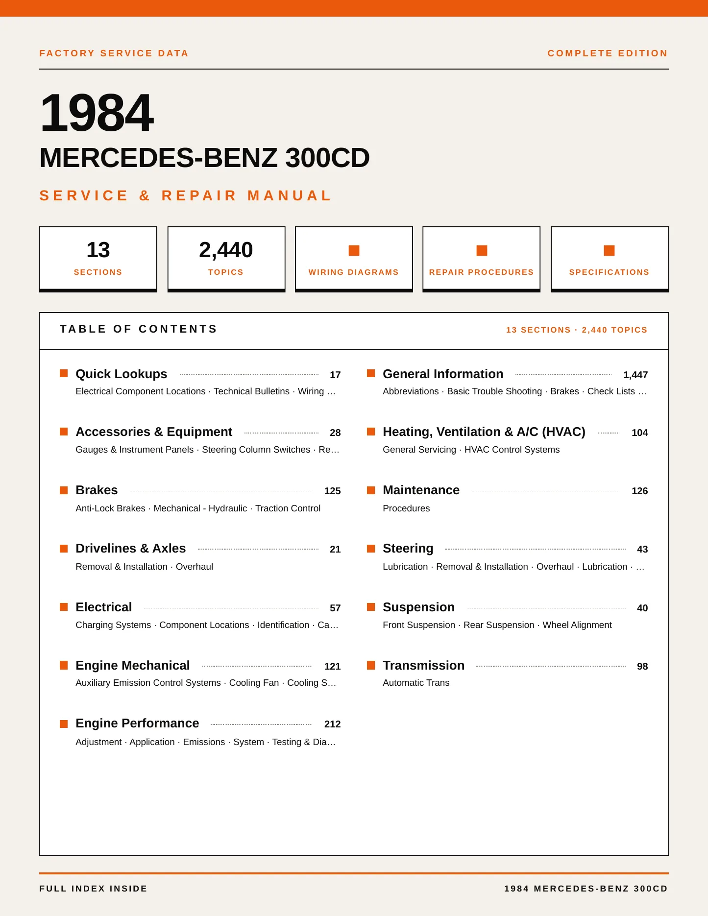 1984 Mercedes-Benz 300CD Service and Repair Manual preview page 1