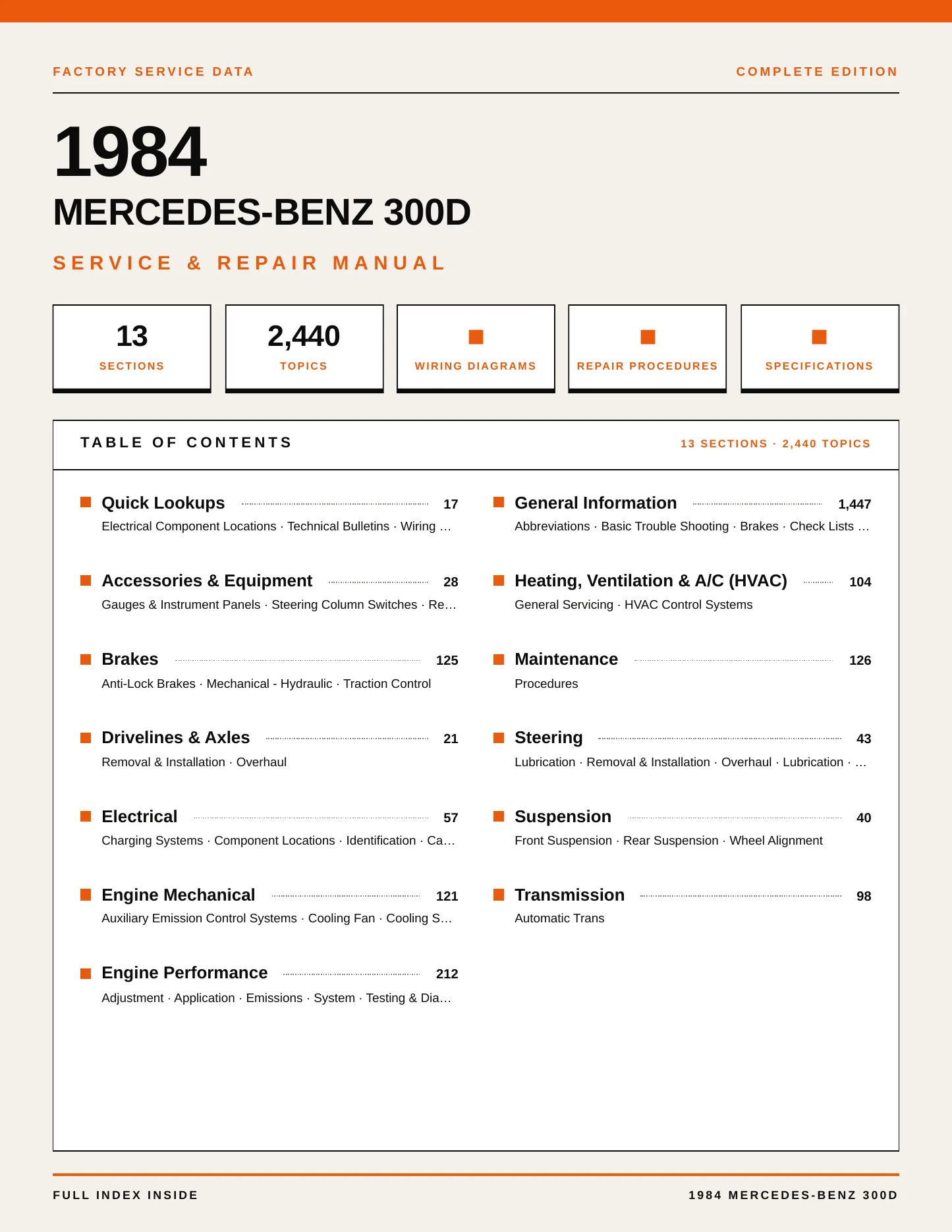 1984 Mercedes-Benz 300D Service and Repair Manual preview page 1