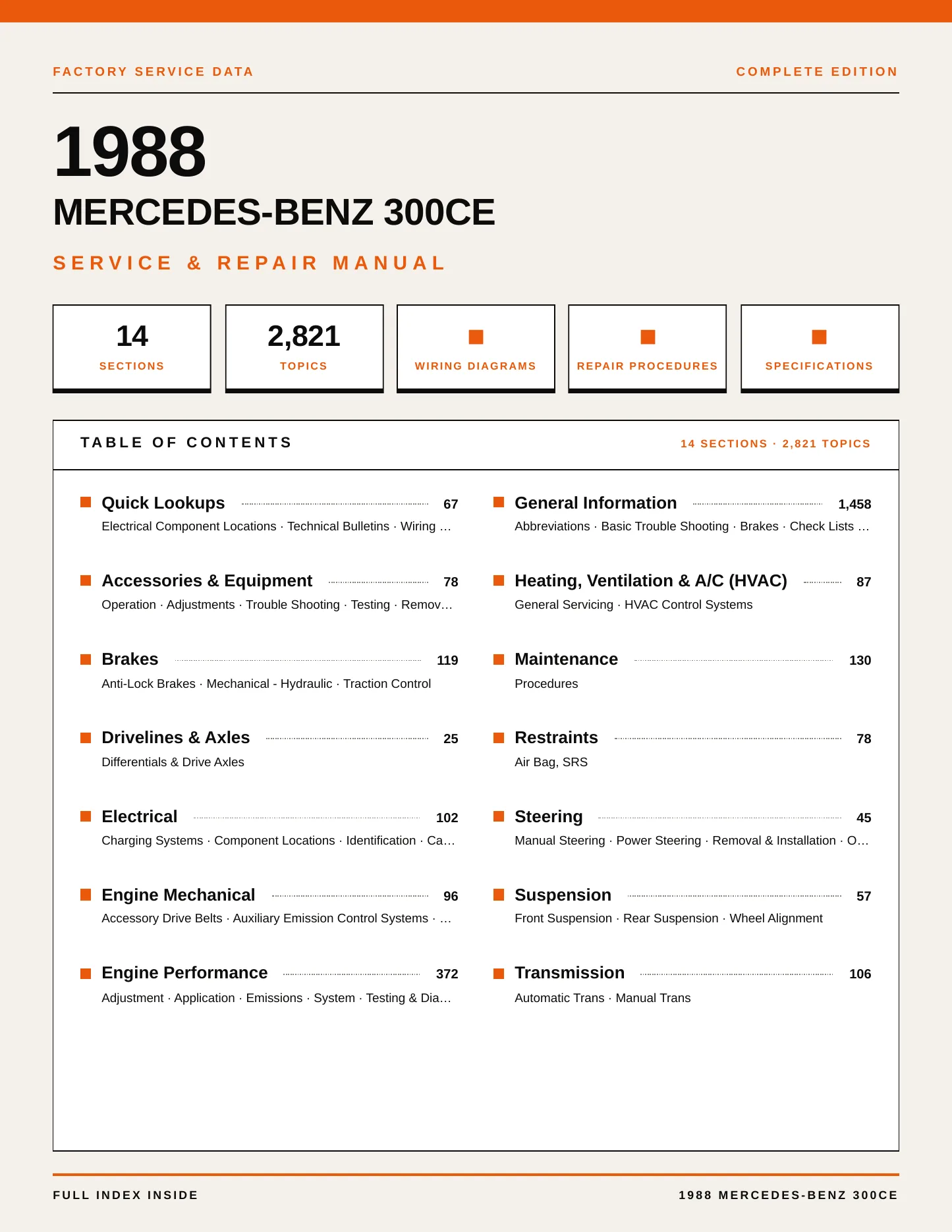1988 Mercedes-Benz 300CE Service and Repair Manual preview page 1