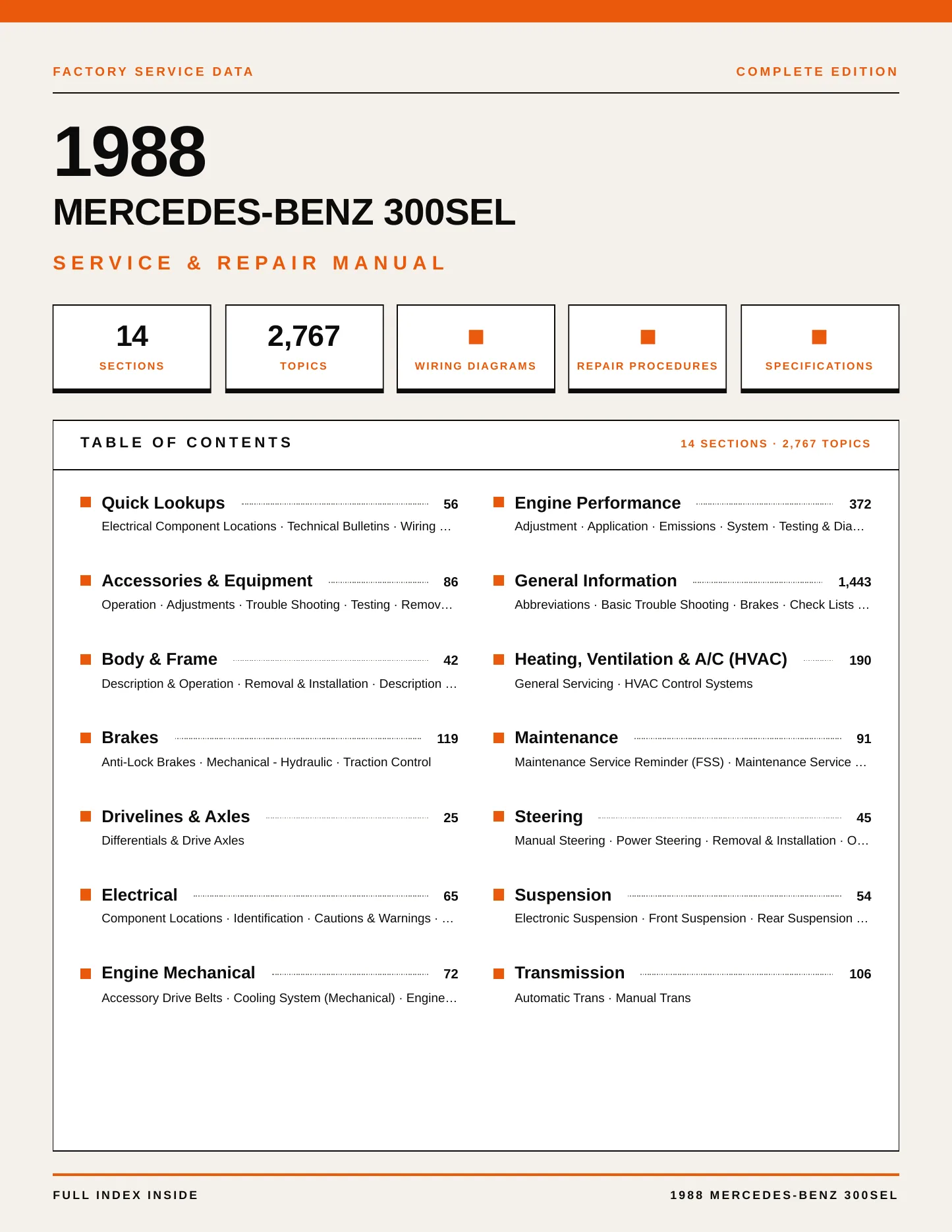 1988 Mercedes-Benz 300SEL Service and Repair Manual preview page 1