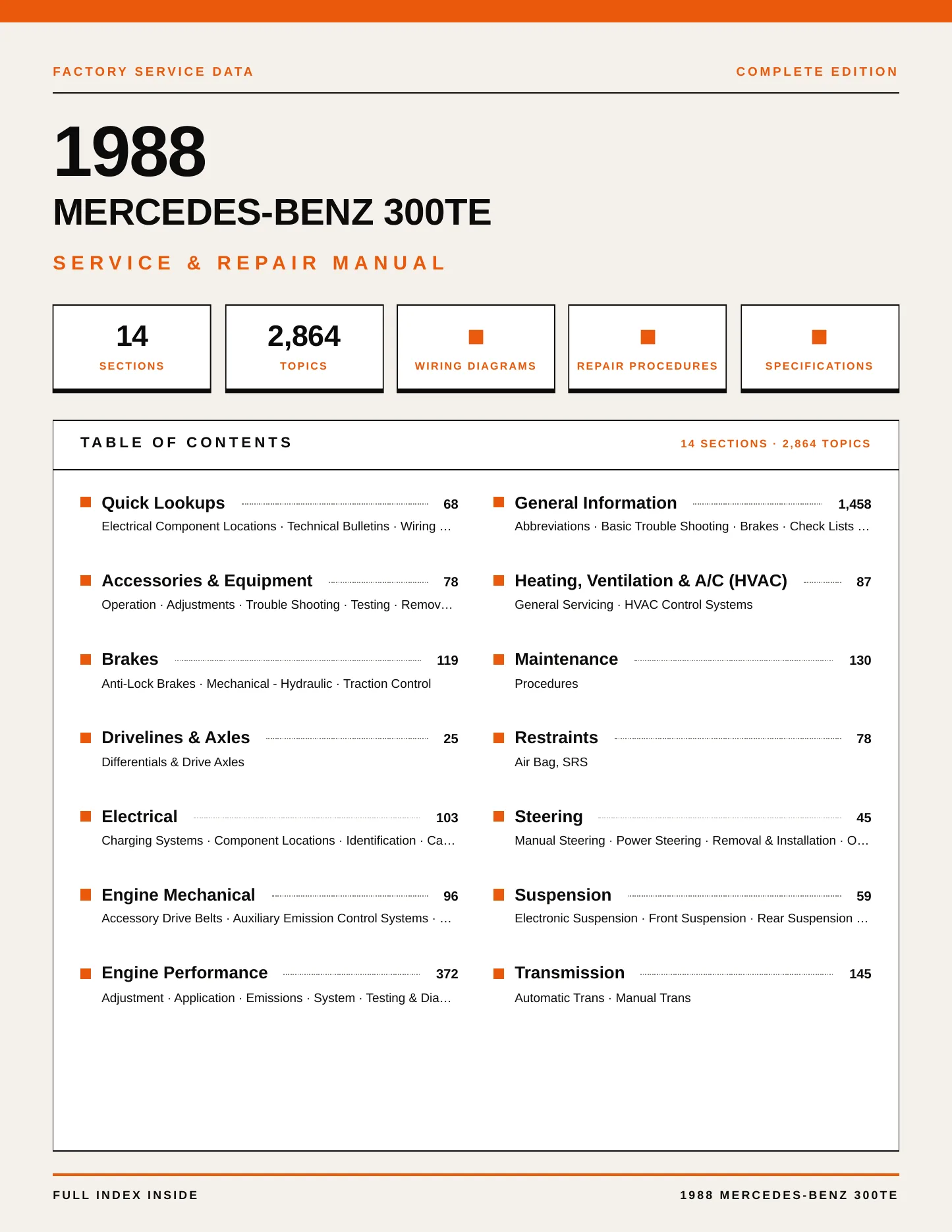 1988 Mercedes-Benz 300TE Service and Repair Manual preview page 1