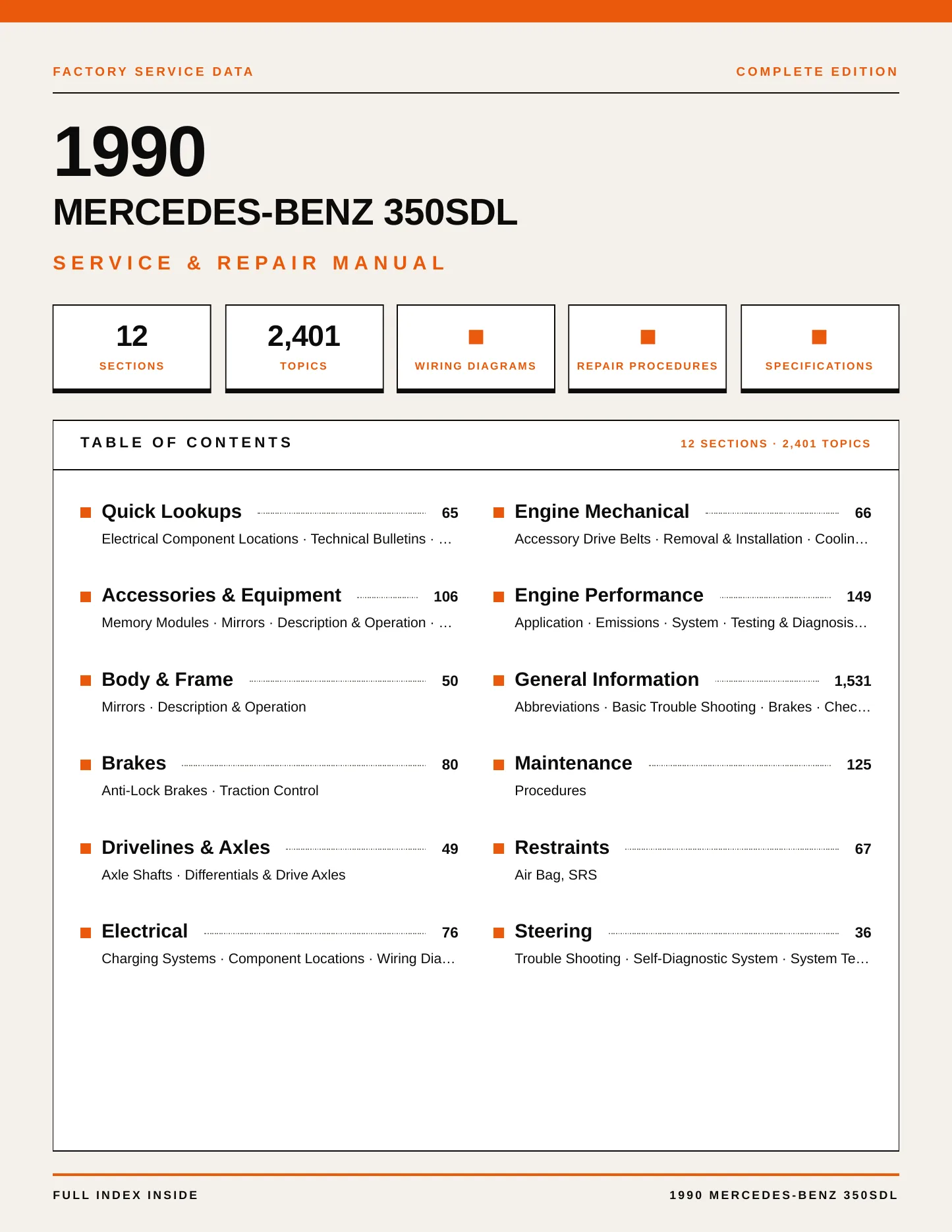 1990 Mercedes-Benz 350SDL Service and Repair Manual preview page 1