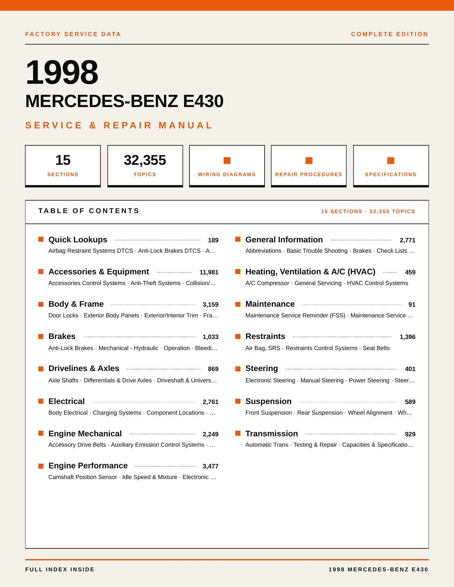 1998 Mercedes-Benz E430 Service and Repair Manual preview page 1