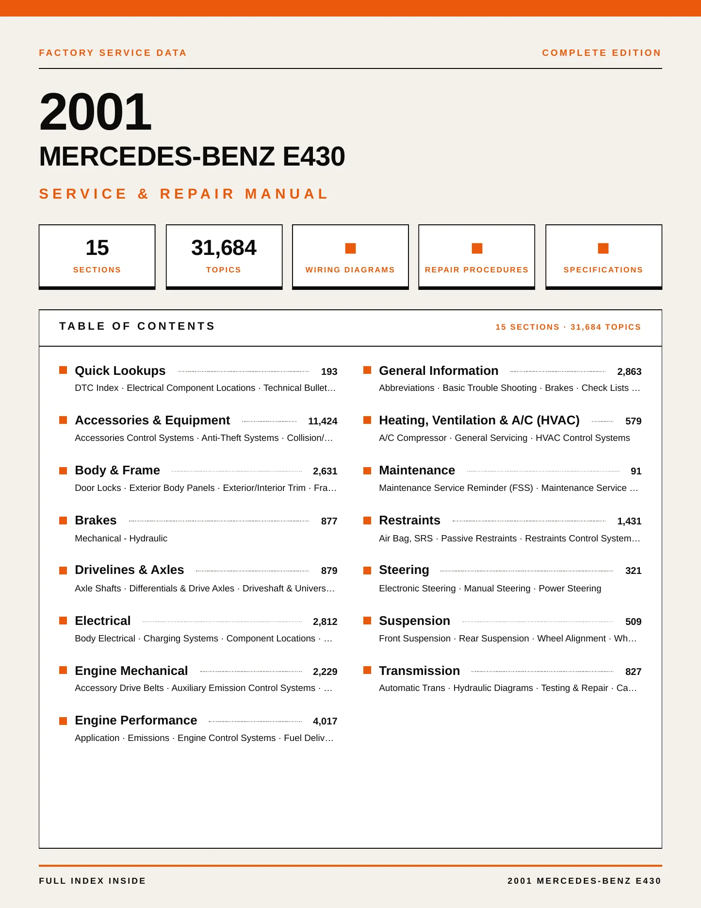2001 Mercedes-Benz E430 Service and Repair Manual preview page 1
