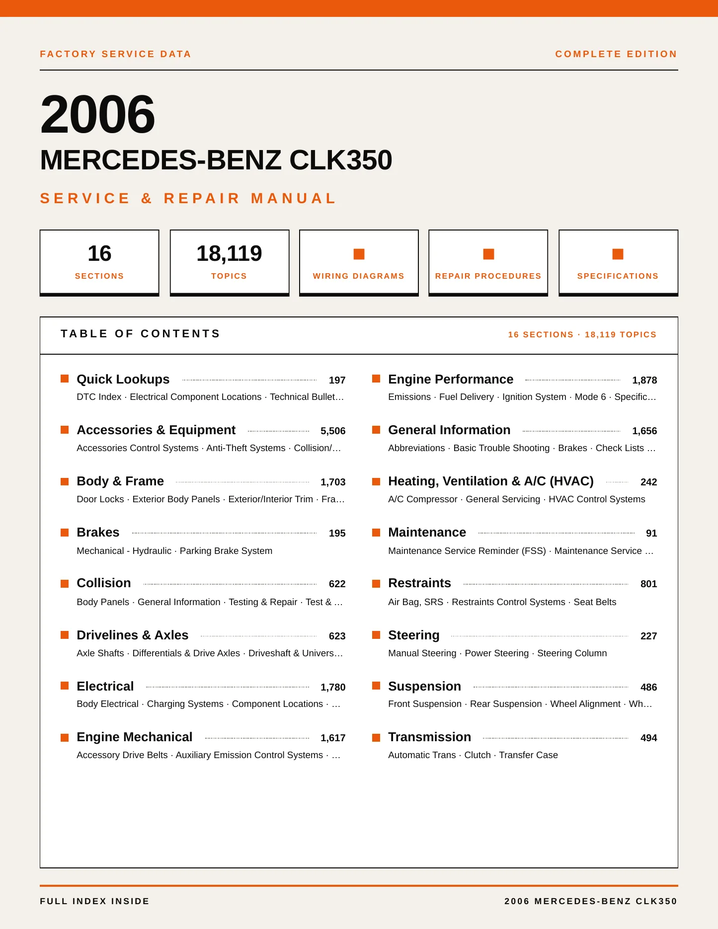 2006 Mercedes-Benz CLK350 Service and Repair Manual preview page 1