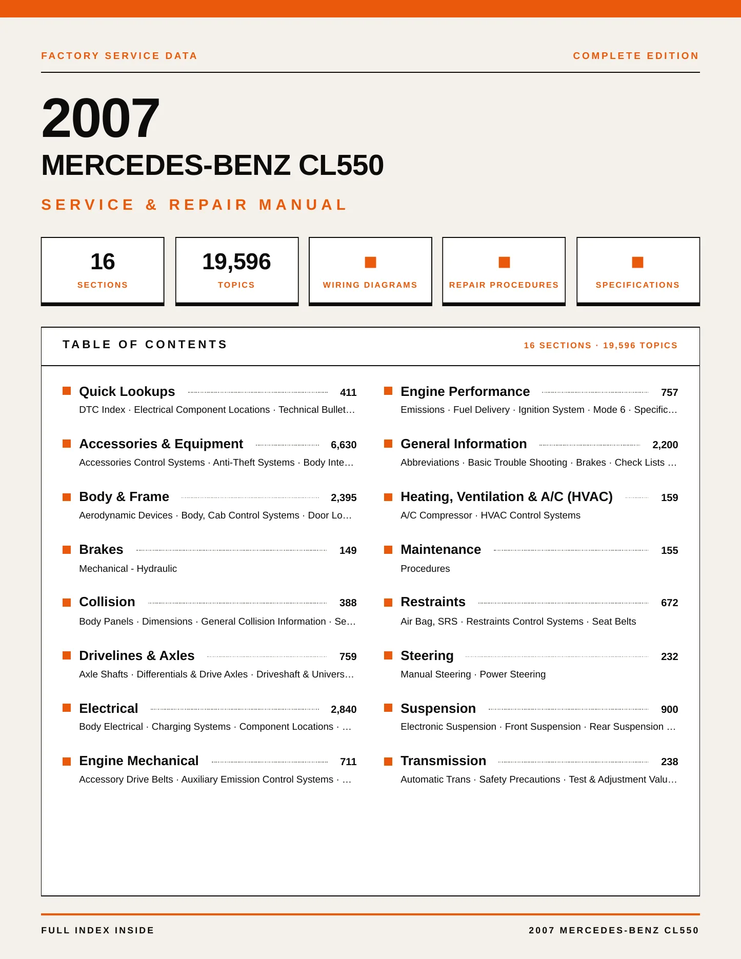 2007 Mercedes-Benz CL550 Service and Repair Manual preview page 1