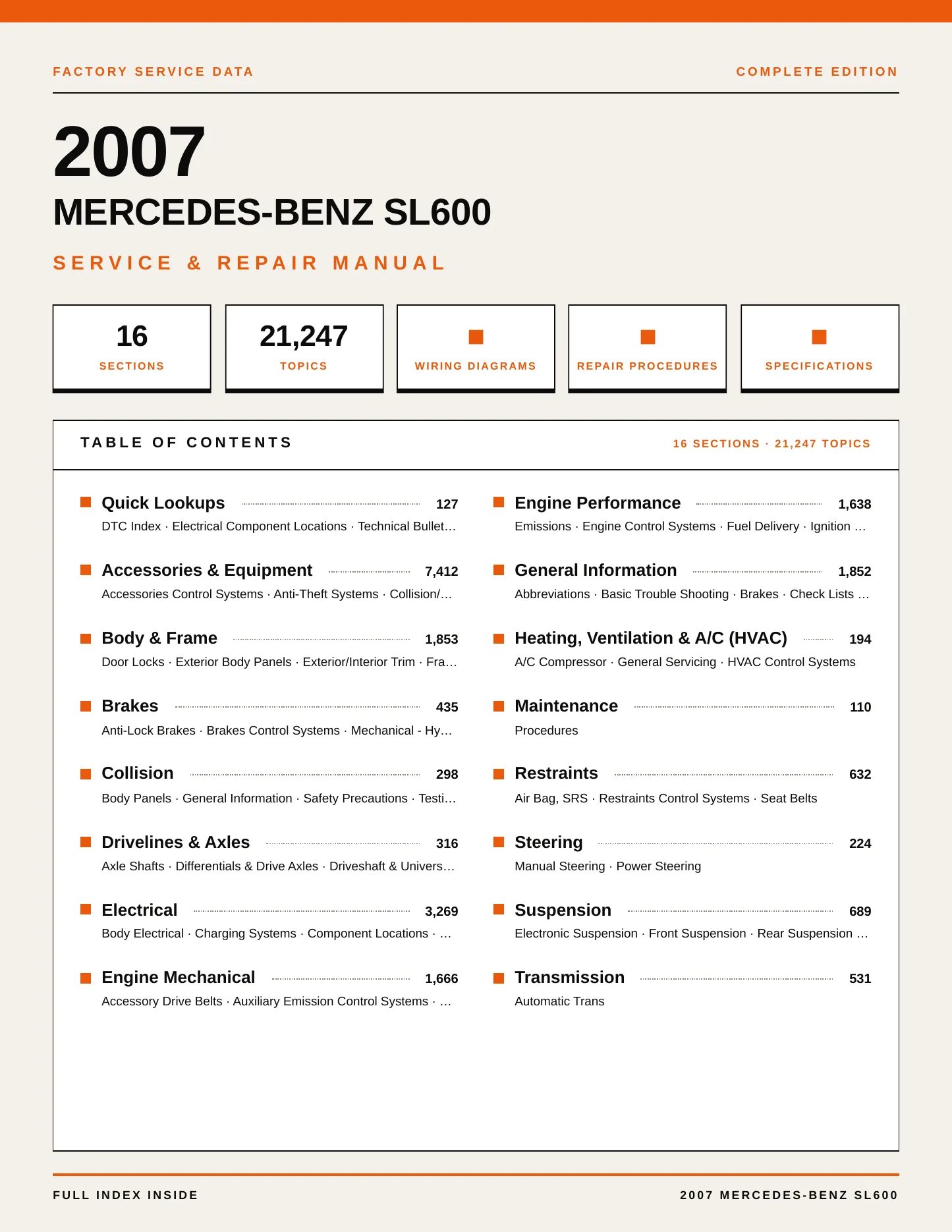 2007 Mercedes-Benz SL600 Service and Repair Manual preview page 1