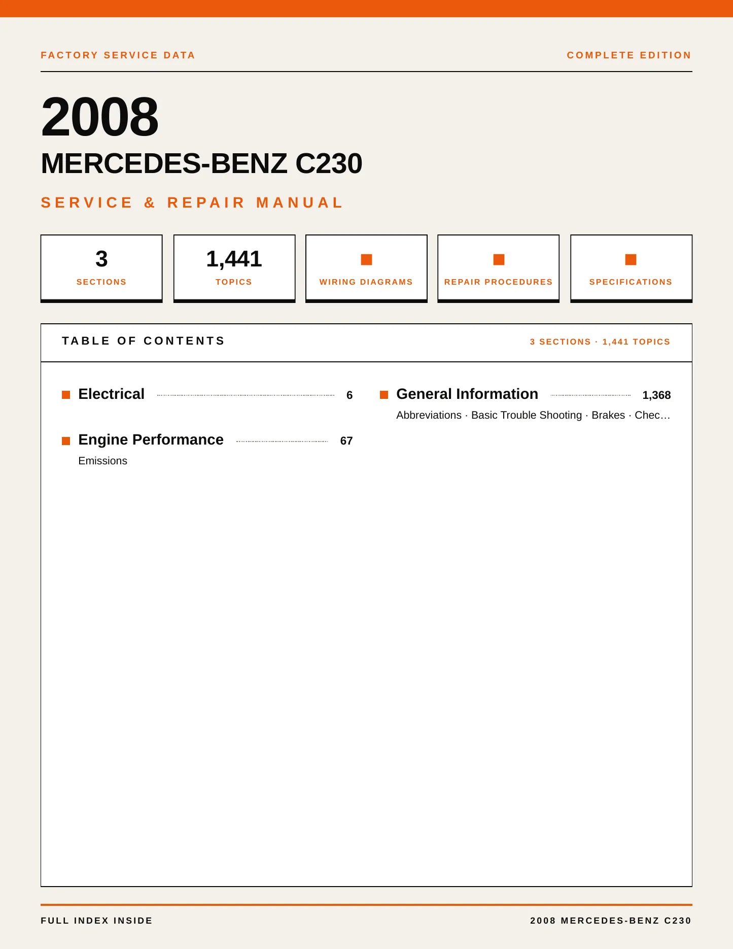 2008 Mercedes-Benz C230 Service and Repair Manual preview page 1