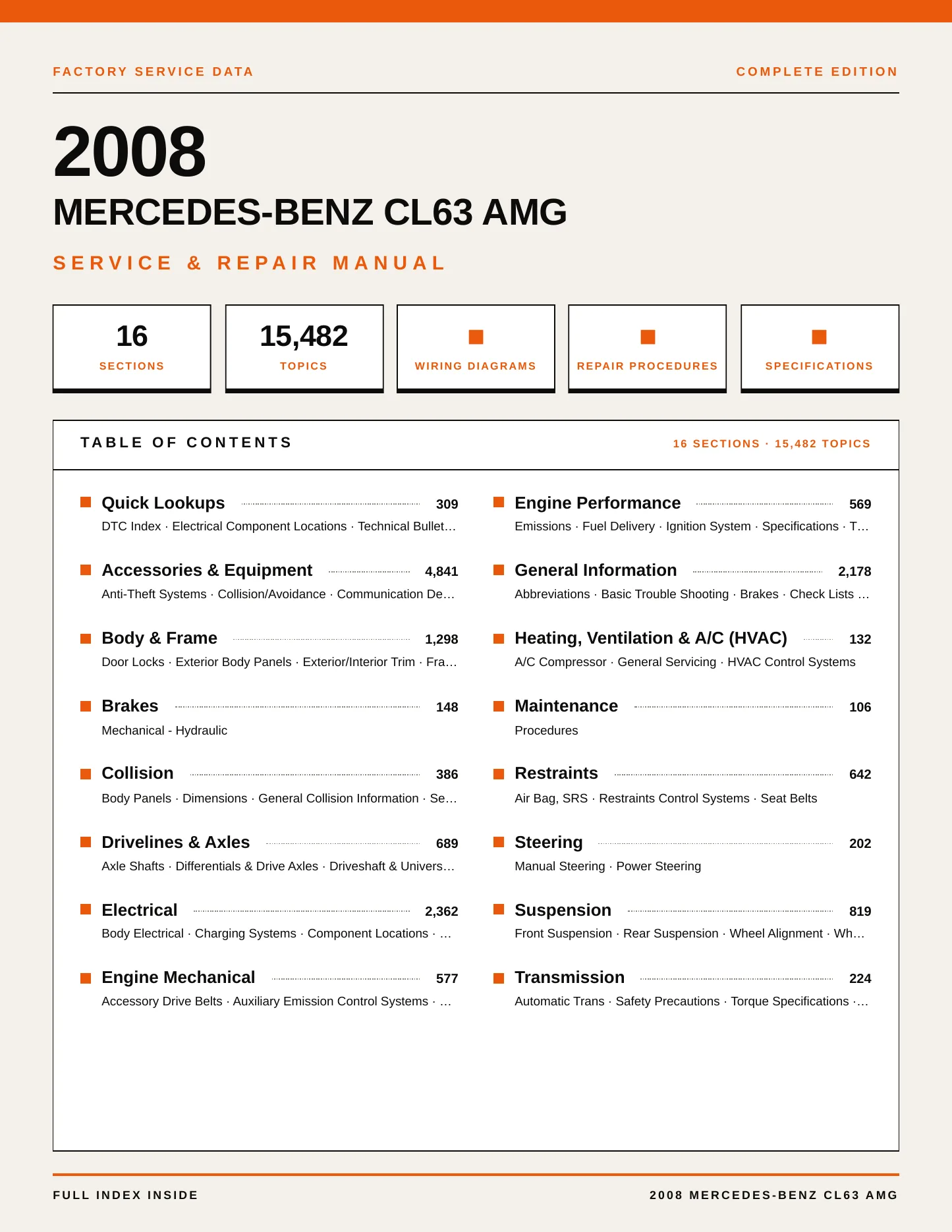 2008 Mercedes-Benz CL63 AMG Service and Repair Manual preview page 1