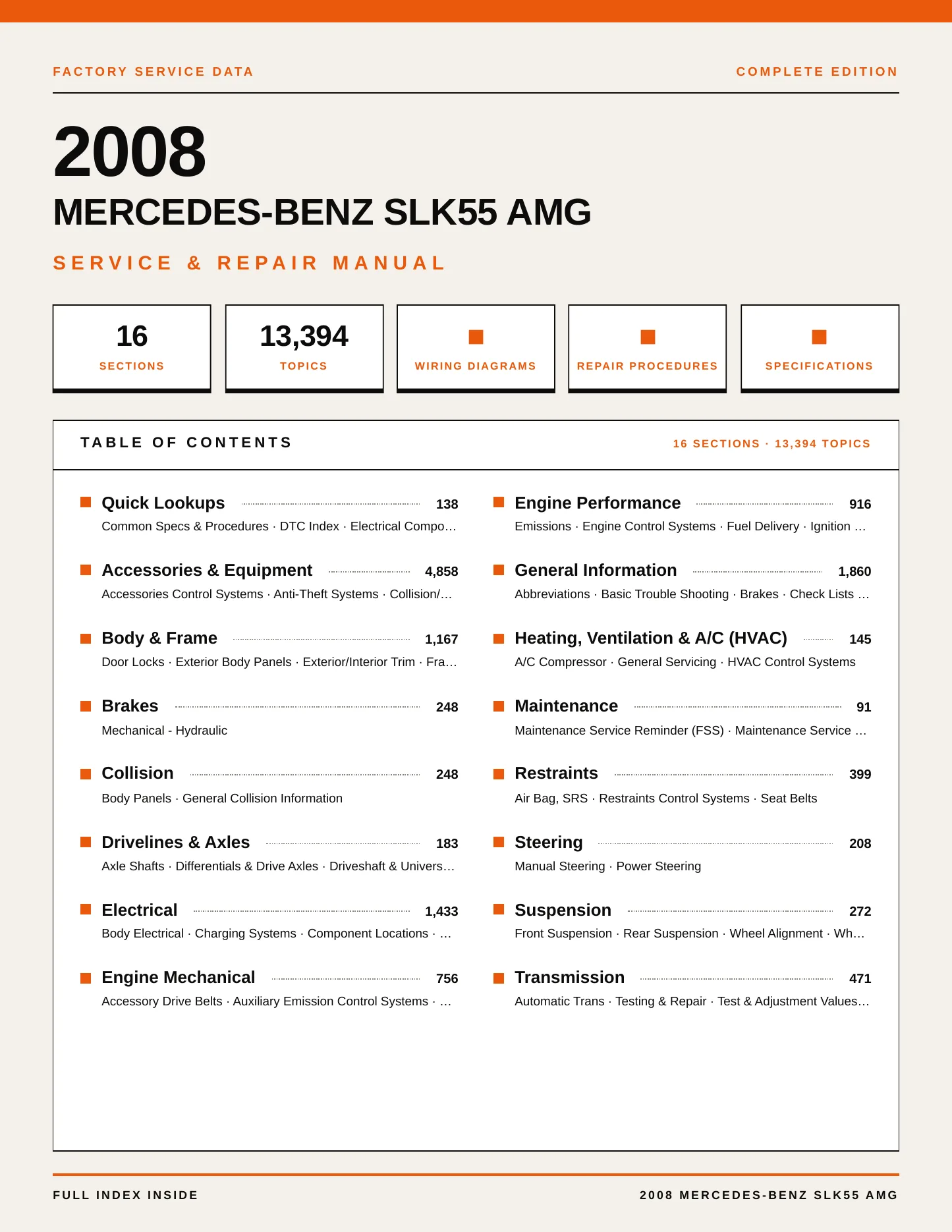 2008 Mercedes-Benz SLK55 AMG Service and Repair Manual preview page 1