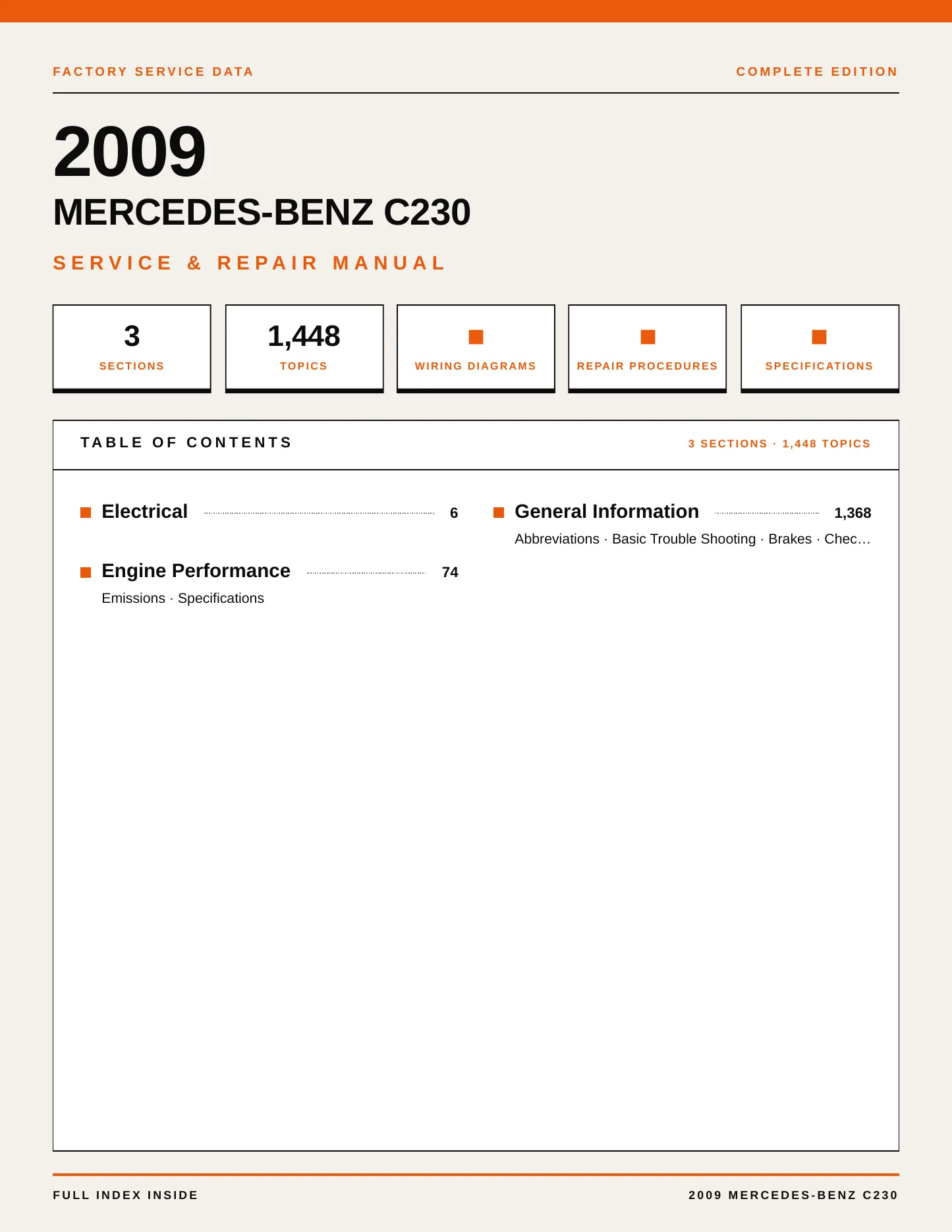 2009 Mercedes-Benz C230 Service and Repair Manual preview page 1