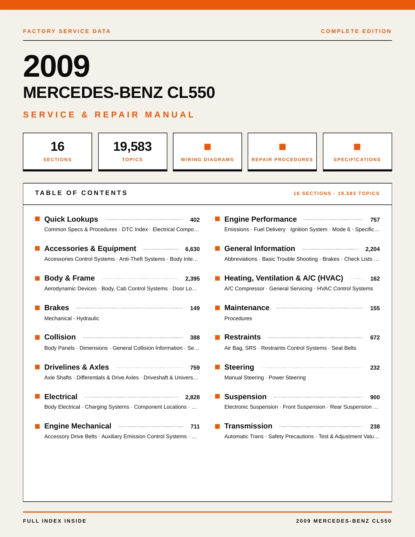 2009 Mercedes-Benz CL550 Service and Repair Manual preview page 1