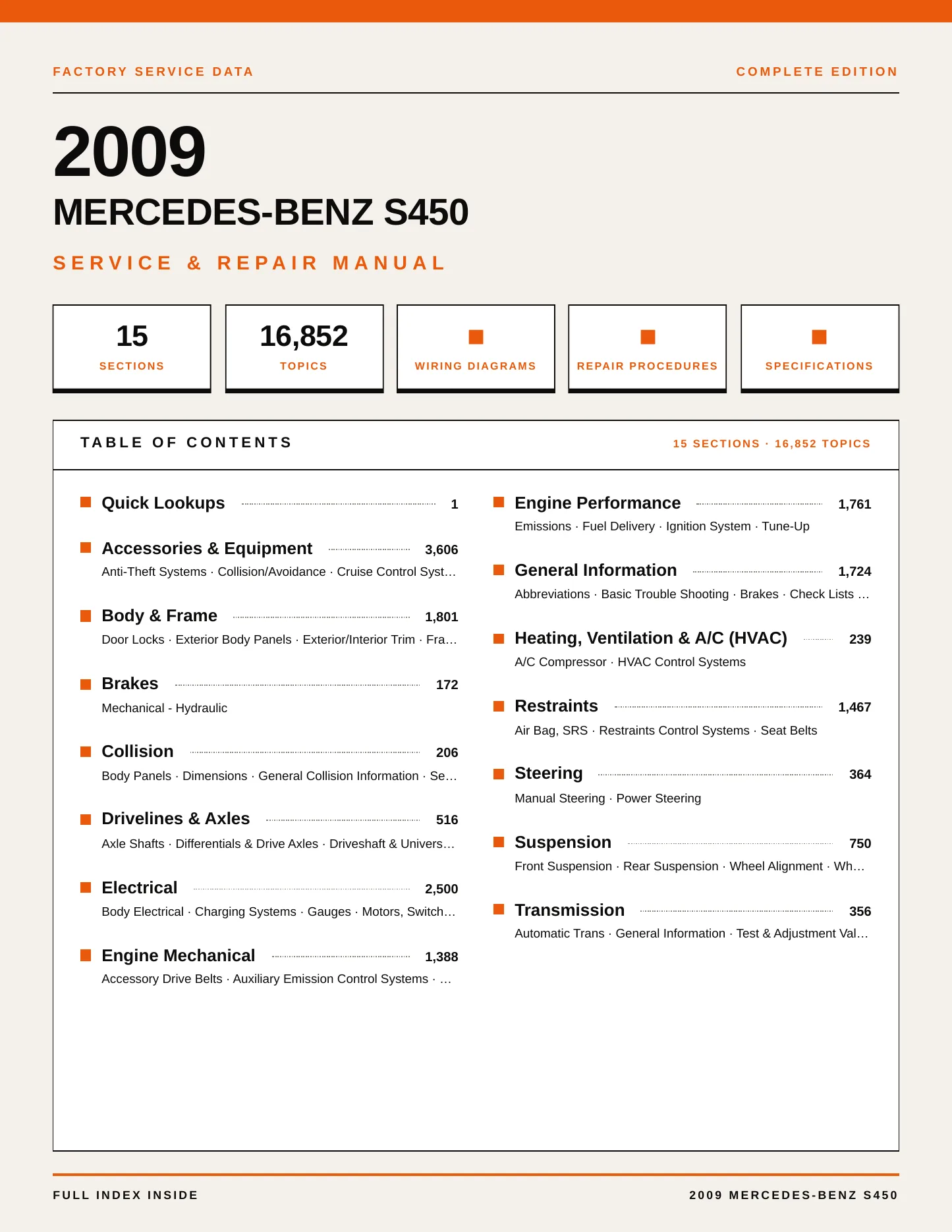 2009 Mercedes-Benz S450 Service and Repair Manual preview page 1