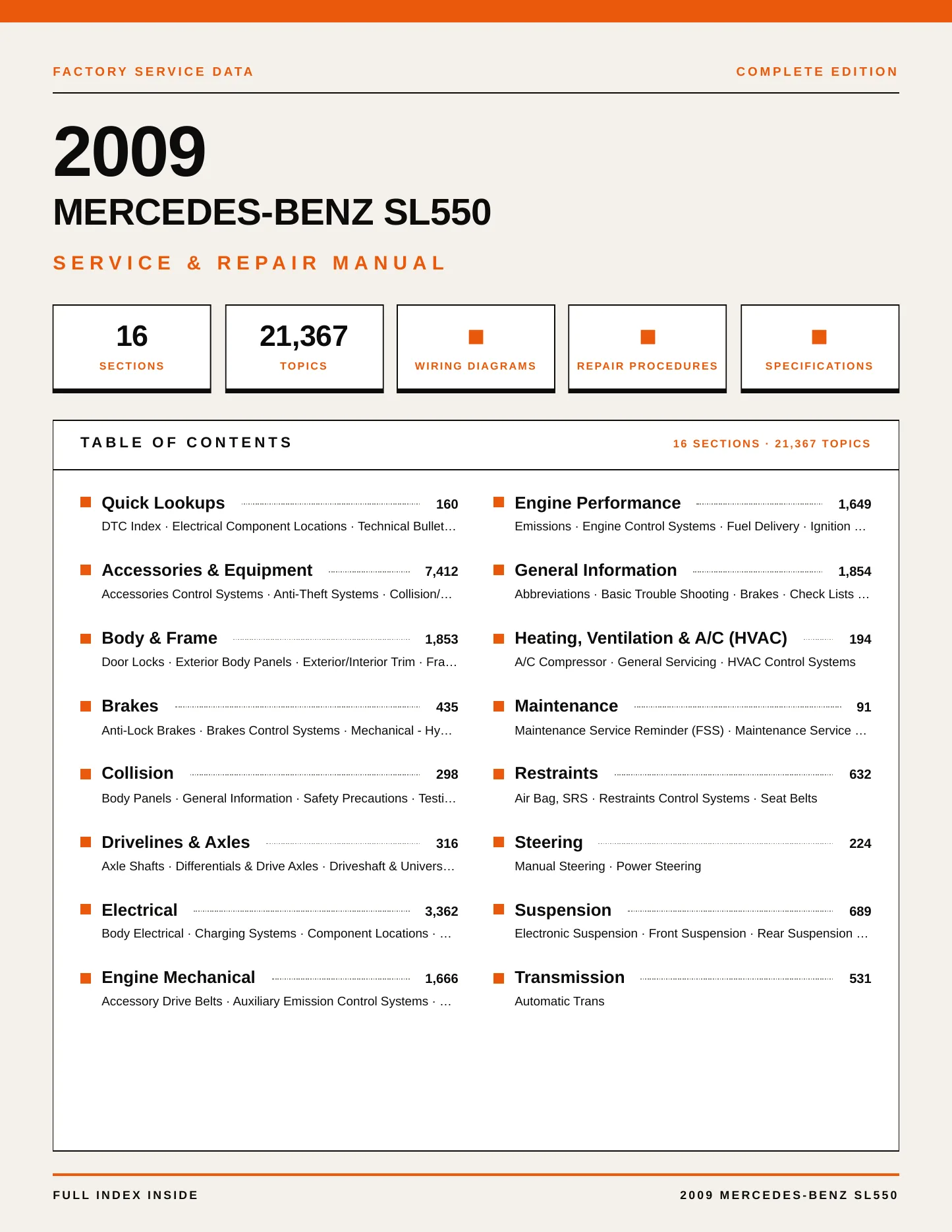 2009 Mercedes-Benz SL550 Service and Repair Manual preview page 1