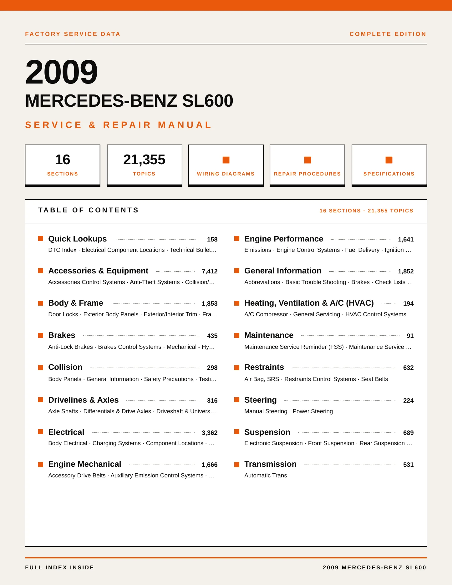 2009 Mercedes-Benz SL600 Service and Repair Manual preview page 1
