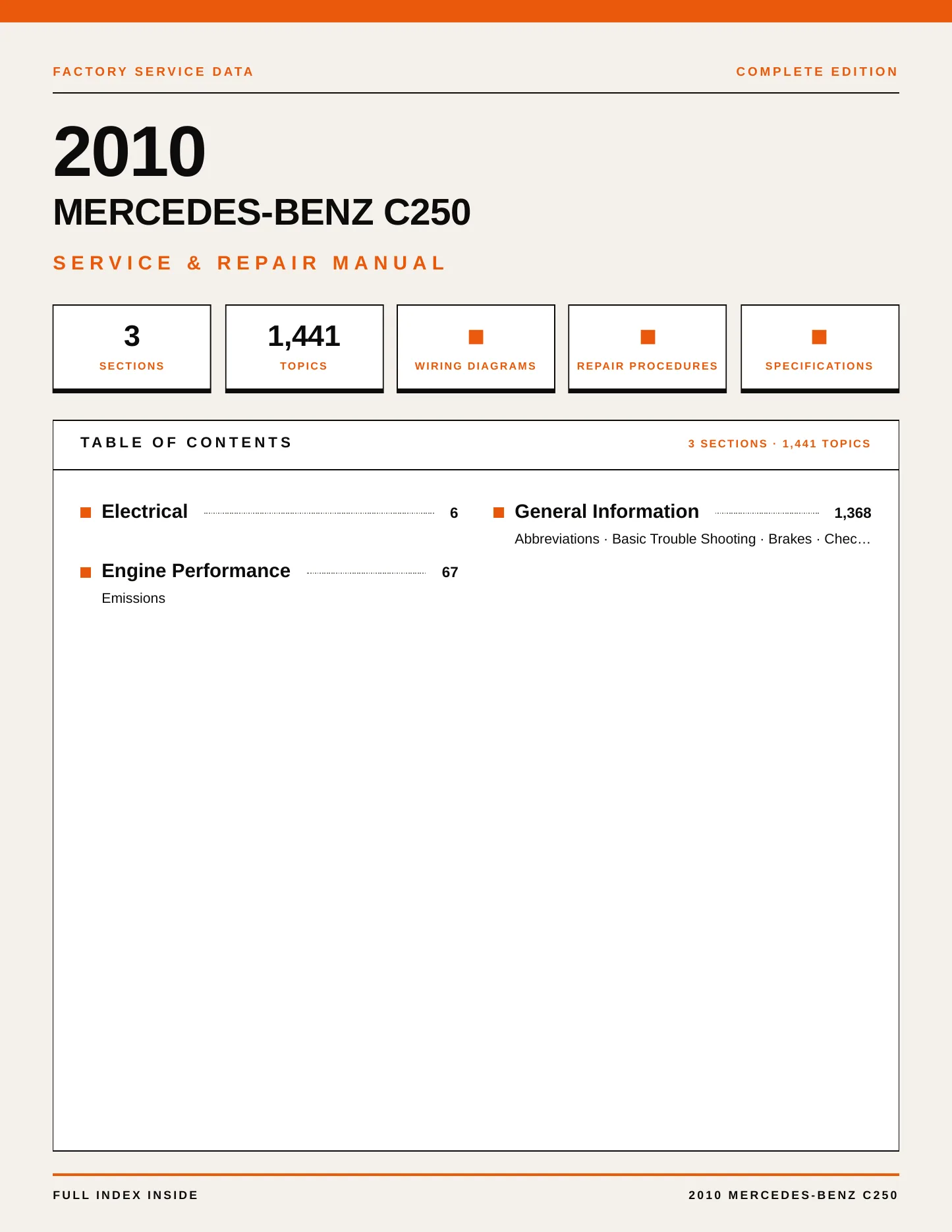 2010 Mercedes-Benz C250 Service and Repair Manual preview page 1