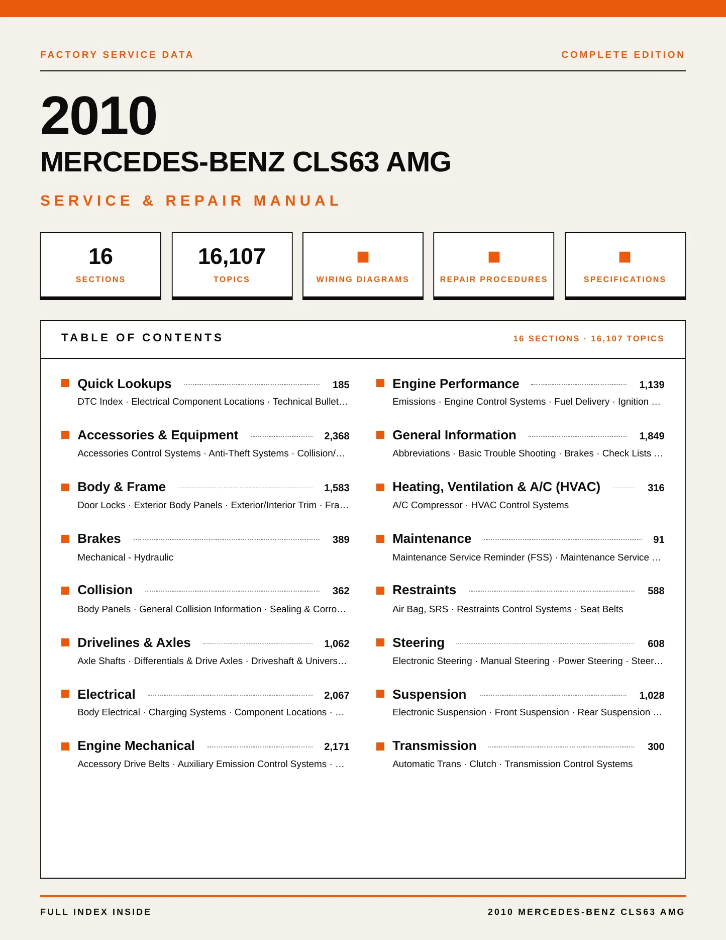 2010 Mercedes-Benz CLS63 AMG Service and Repair Manual preview page 1
