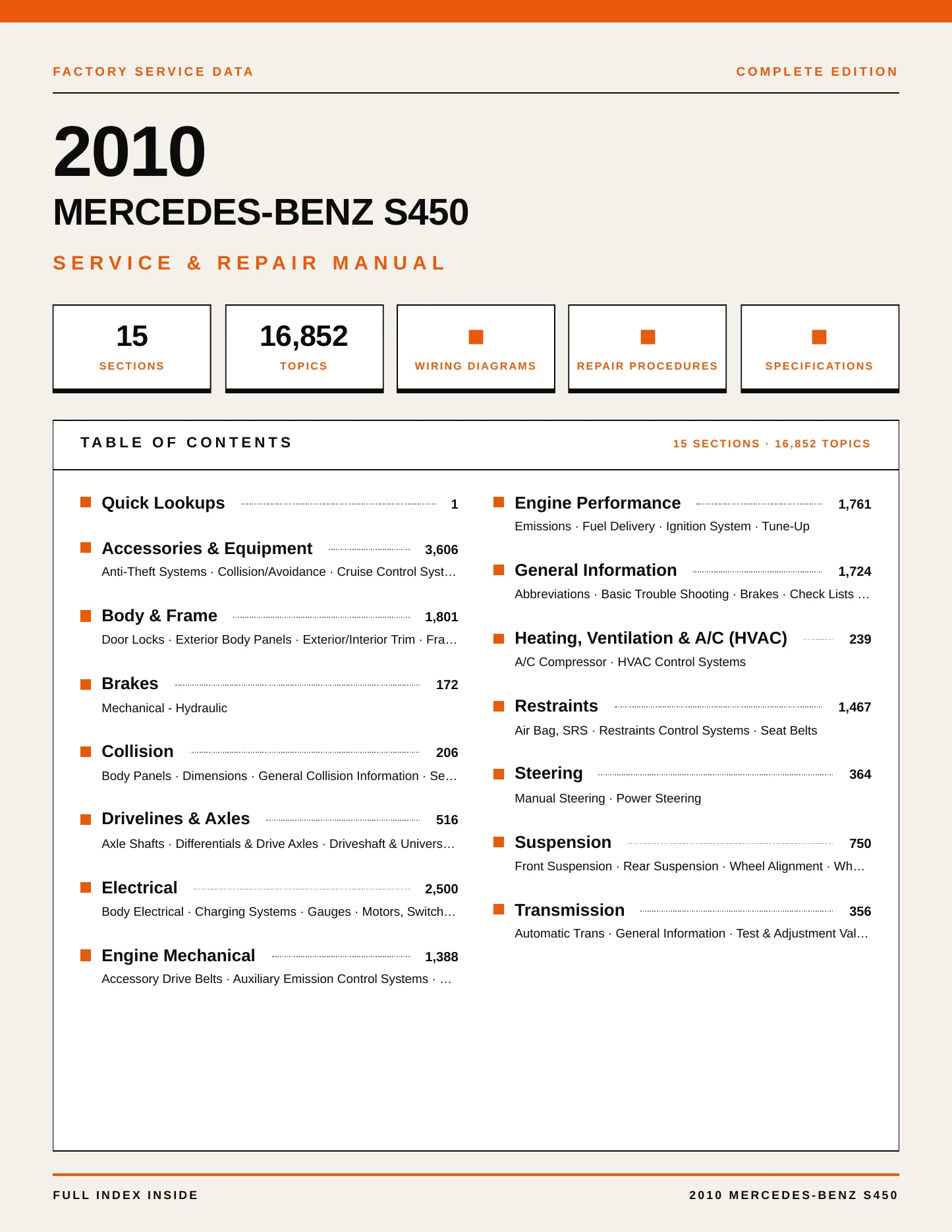 2010 Mercedes-Benz S450 Service and Repair Manual preview page 1