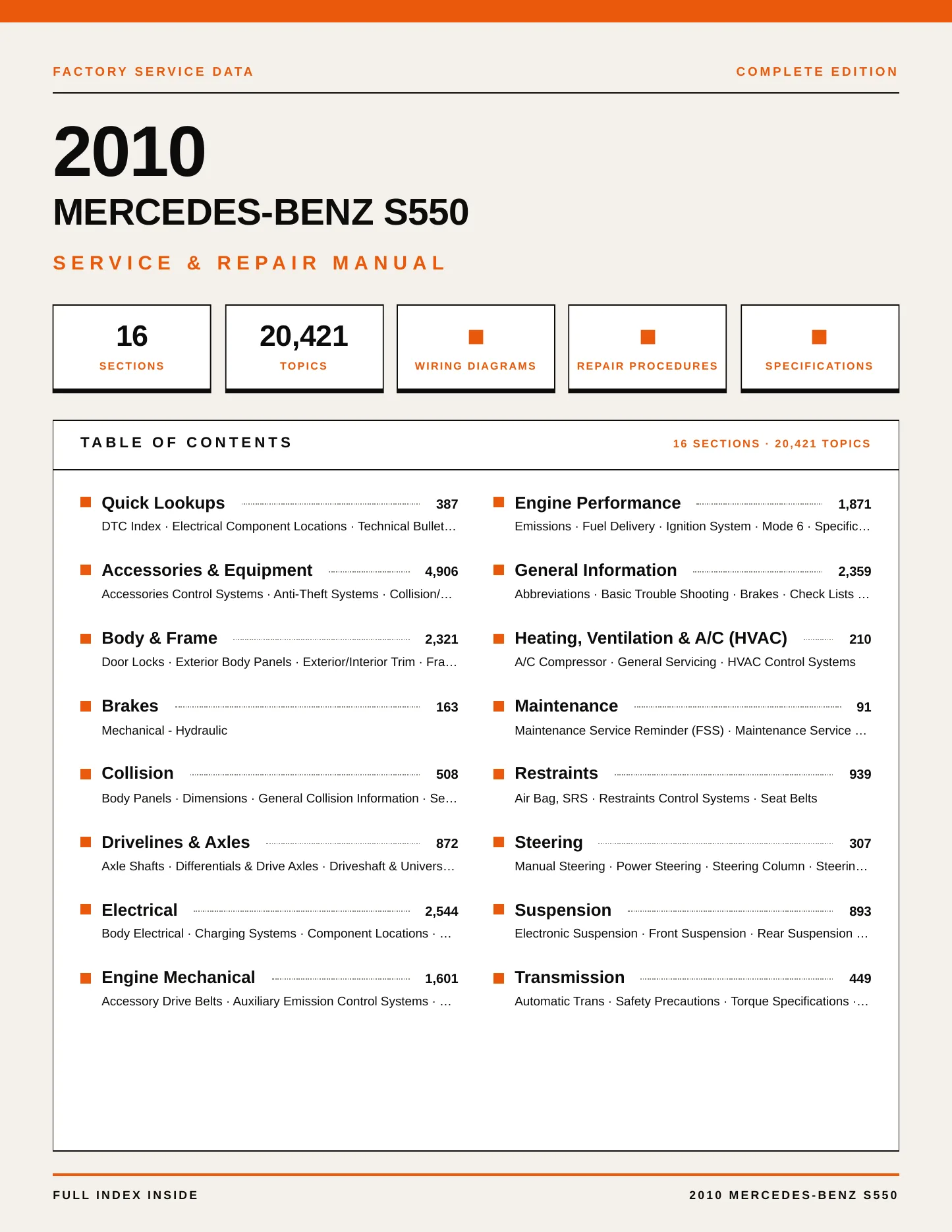 2010 Mercedes-Benz S550 Service and Repair Manual preview page 1