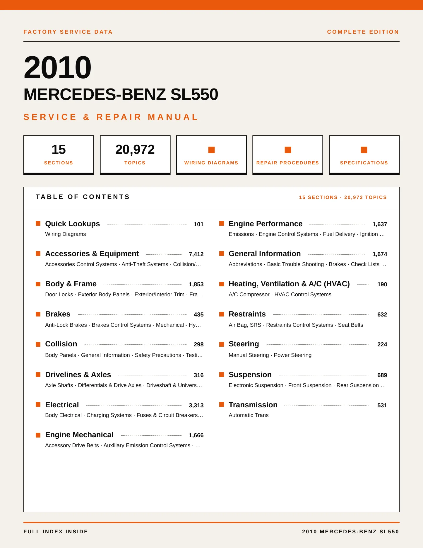 2010 Mercedes-Benz SL550 Service and Repair Manual preview page 1