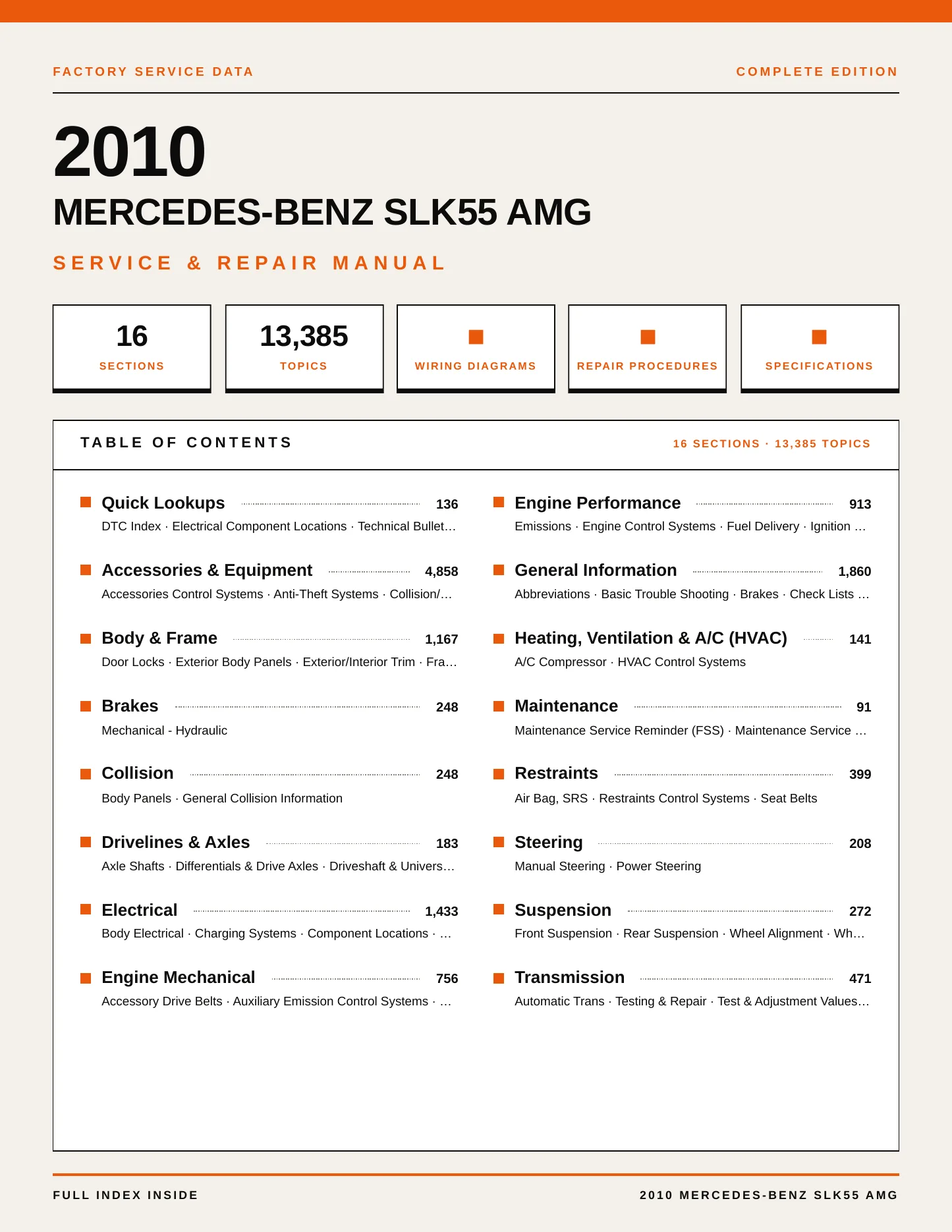 2010 Mercedes-Benz SLK55 AMG Service and Repair Manual preview page 1