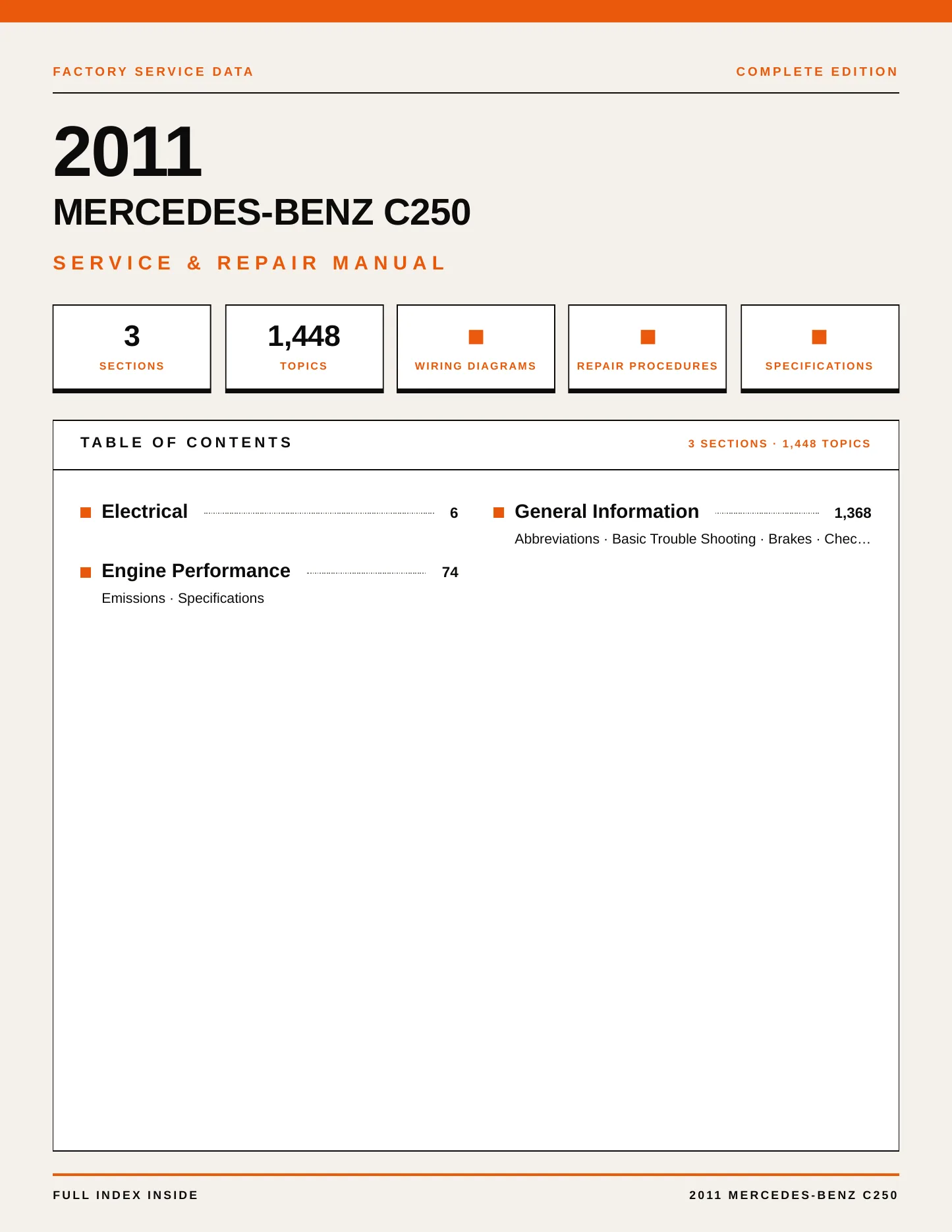 2011 Mercedes-Benz C250 Service and Repair Manual preview page 1