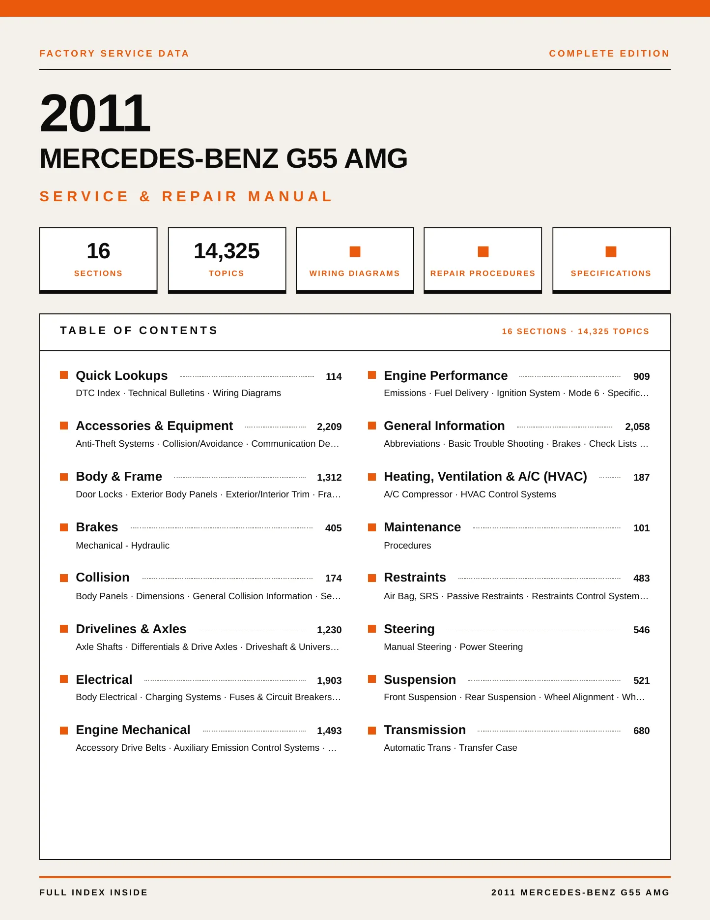 2011 Mercedes-Benz G55 AMG Service and Repair Manual preview page 1