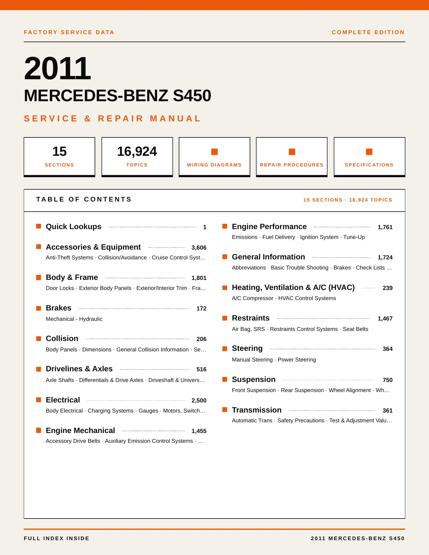 2011 Mercedes-Benz S450 Service and Repair Manual preview page 1