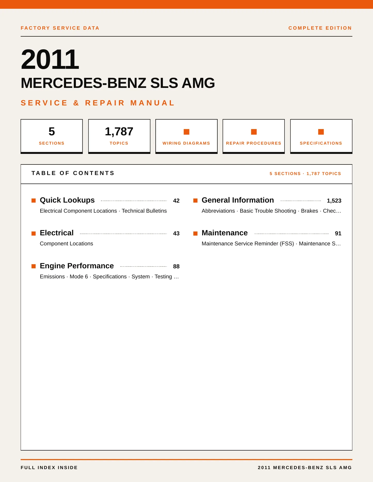 2011 Mercedes-Benz SLS AMG Service and Repair Manual preview page 1