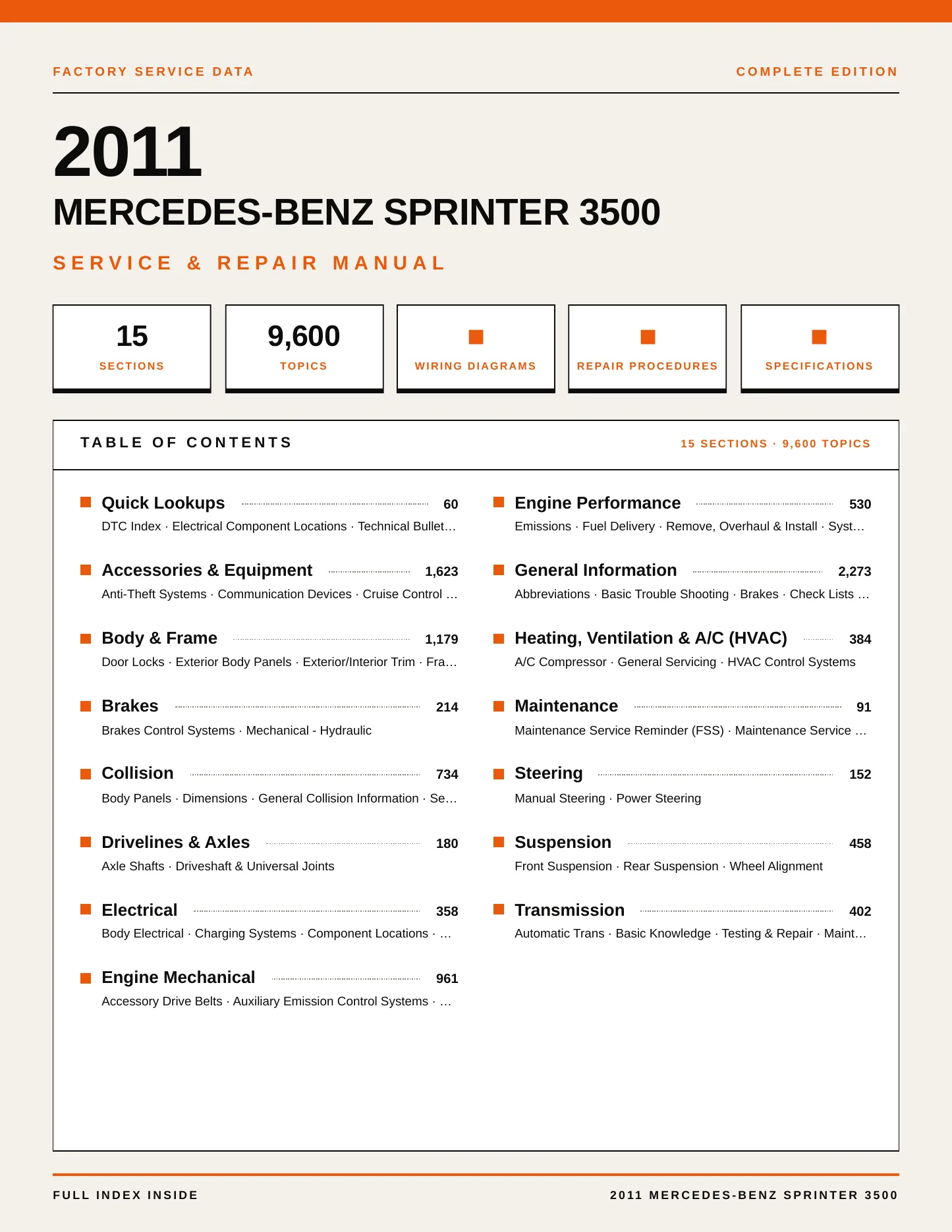 2011 Mercedes-Benz Sprinter 3500 Service and Repair Manual preview page 1
