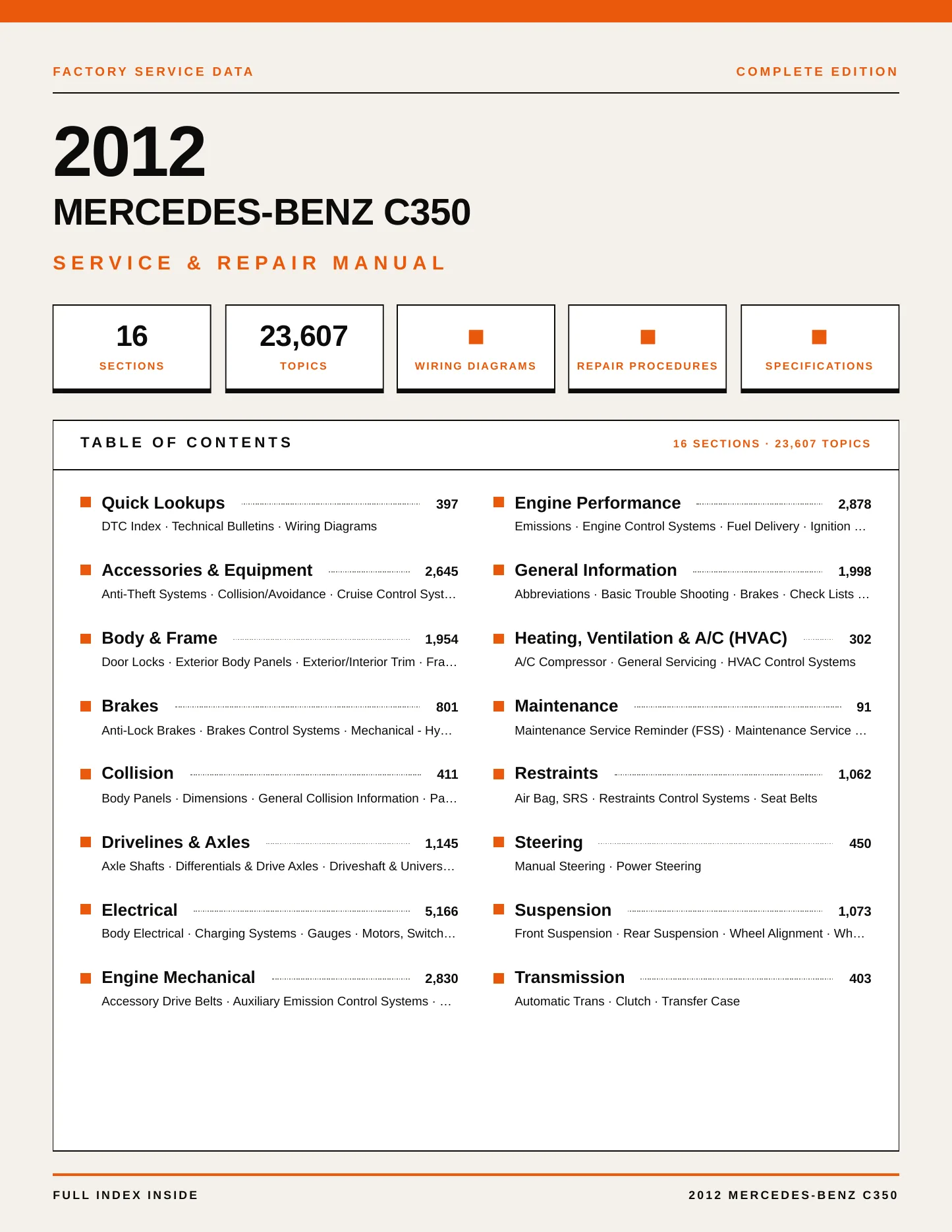 2012 Mercedes-Benz C350 Service and Repair Manual preview page 1