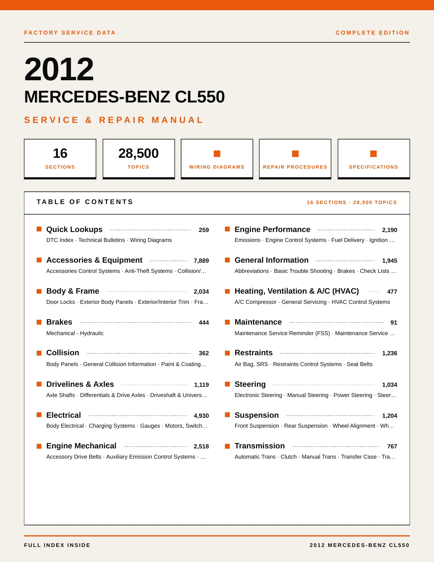 2012 Mercedes-Benz CL550 Service and Repair Manual preview page 1